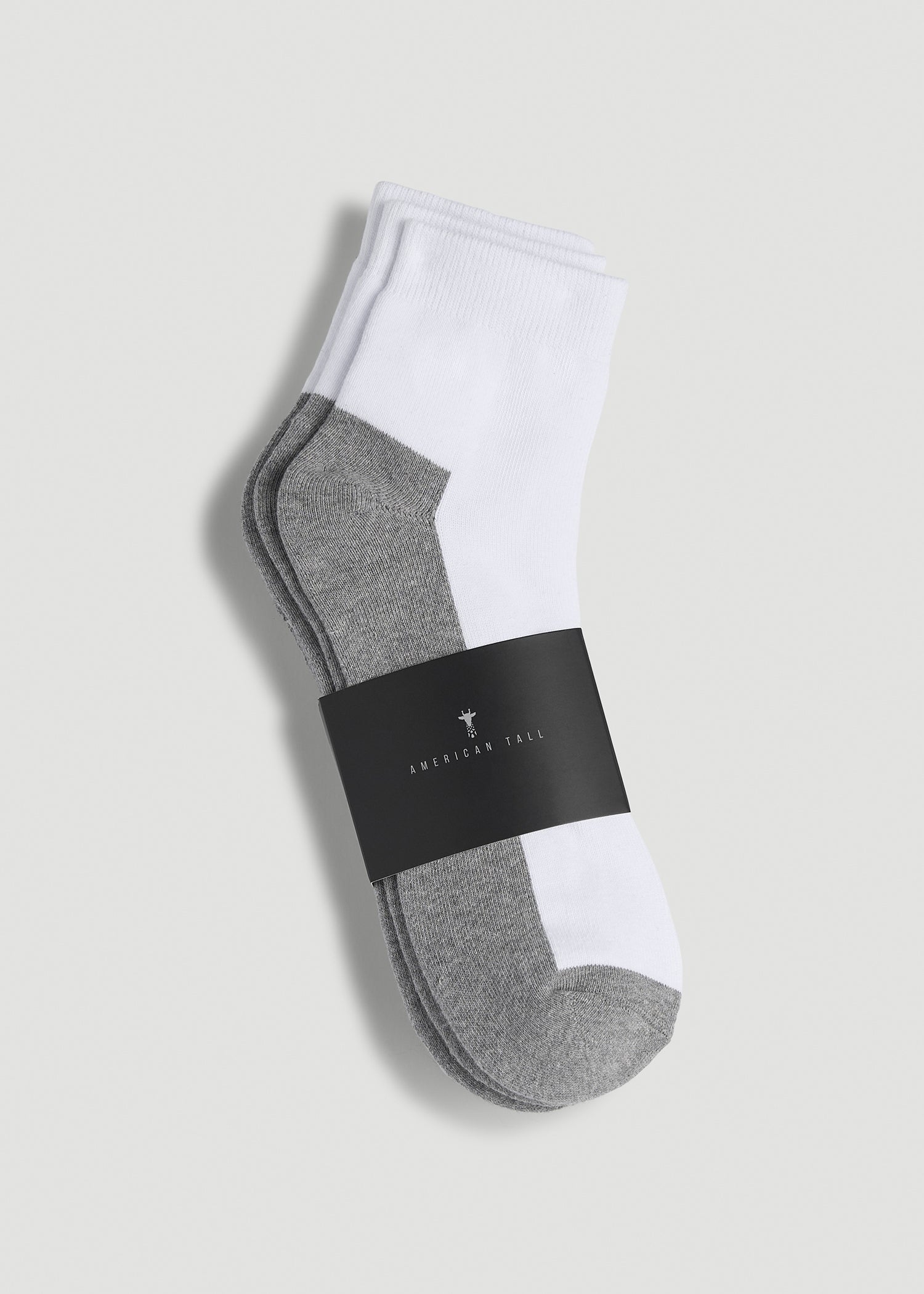 3-Pack Quarter Socks for Tall Men in White with Grey