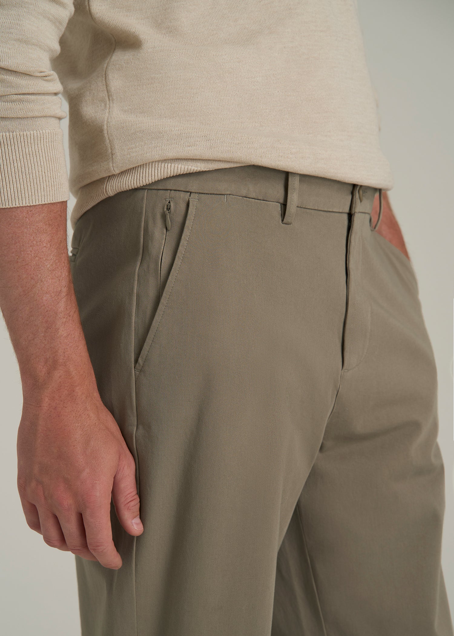 4 Way Stretch Commuter Straight Chino Pants in Dusty Khaki