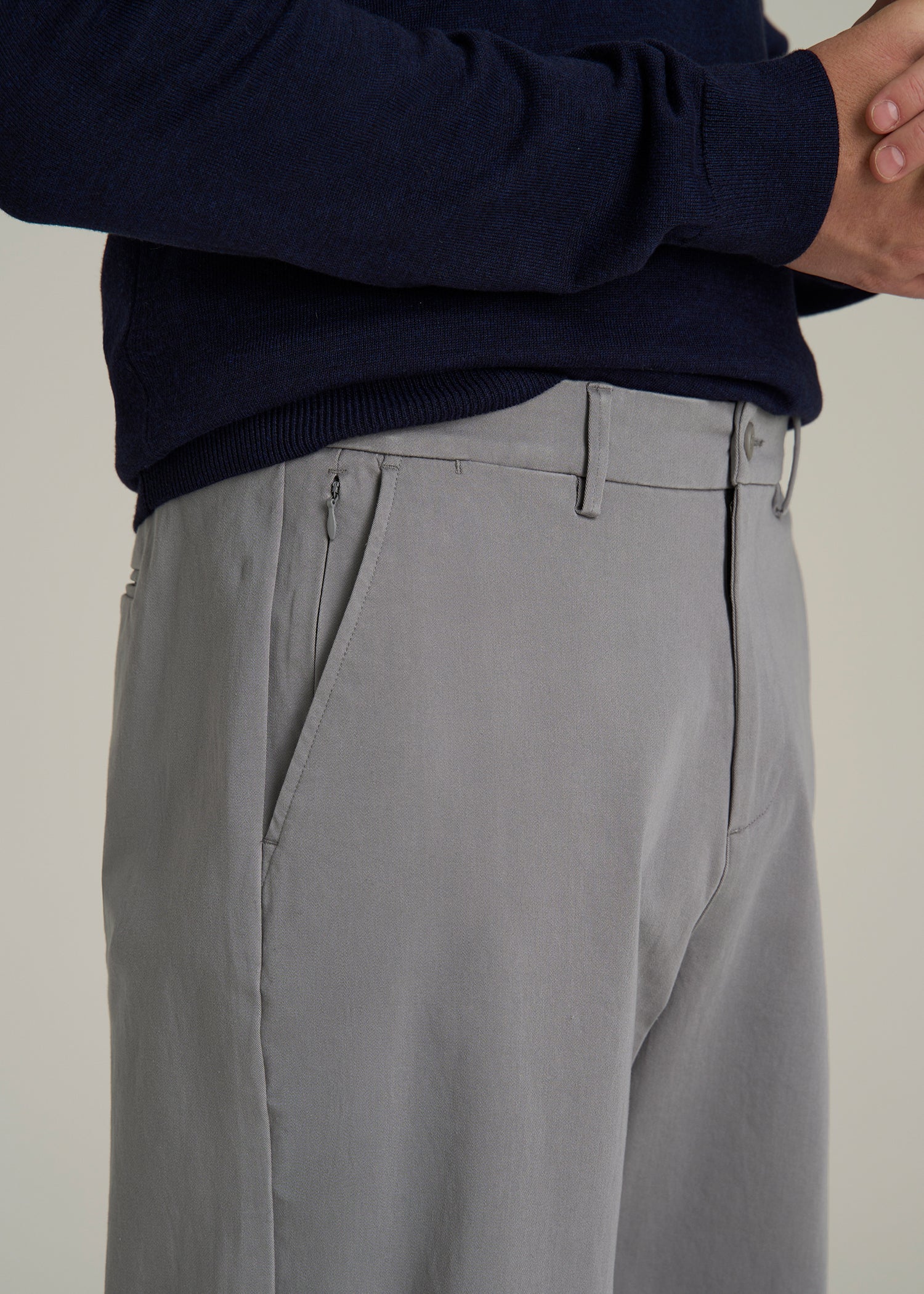 4 Way Stretch Commuter Straight Chino Pants in Pebble Grey