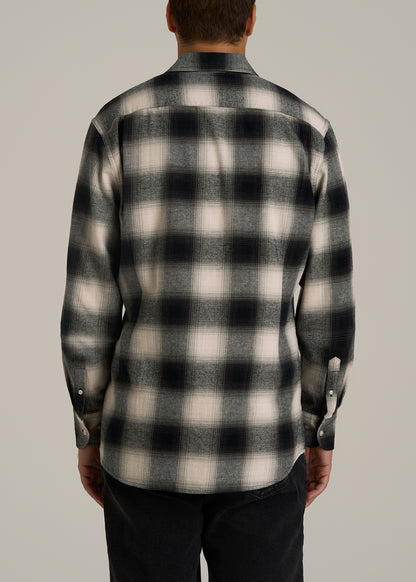 Nelson Flannel Shirt for Tall Men in Beige Blur Plaid