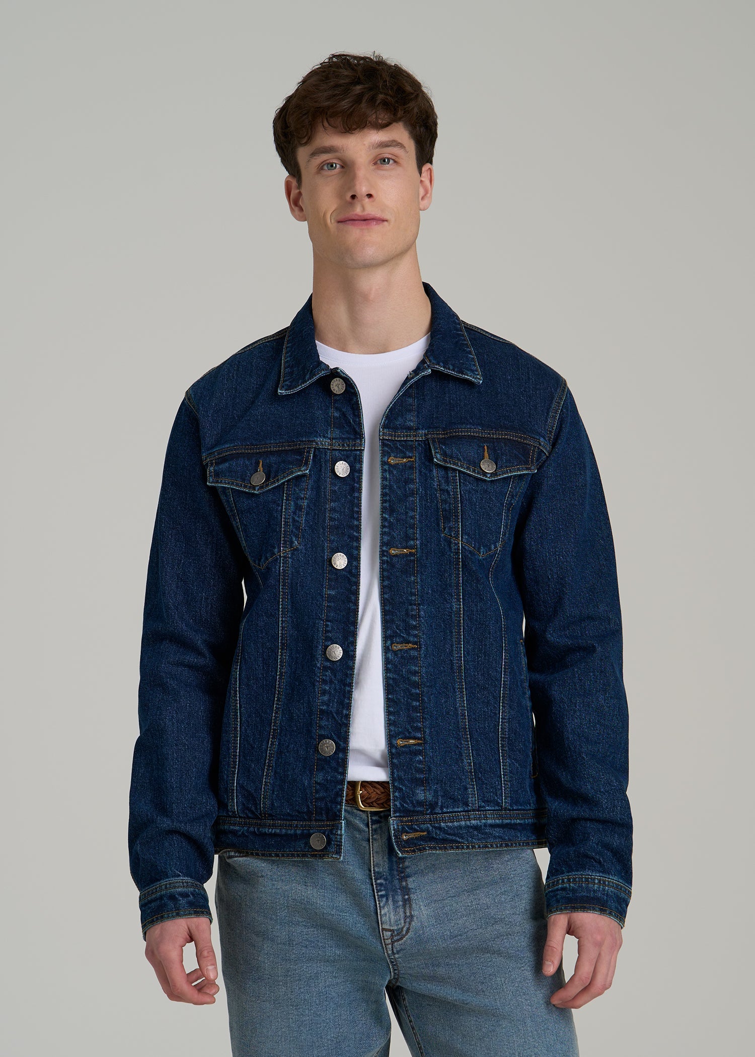 Men's Tall Denim Trucker Jacket in Mid Ocean Blue
