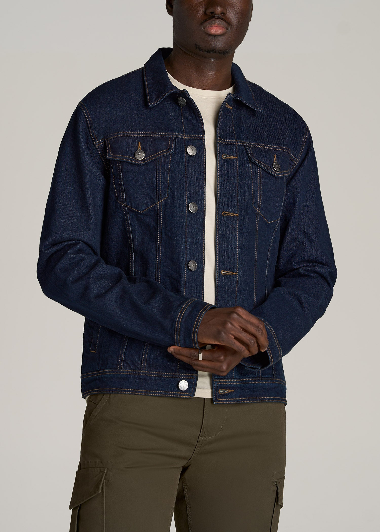 American-Tall-Men-Denim-Trucker-Jacket-Raw-Indigo-front