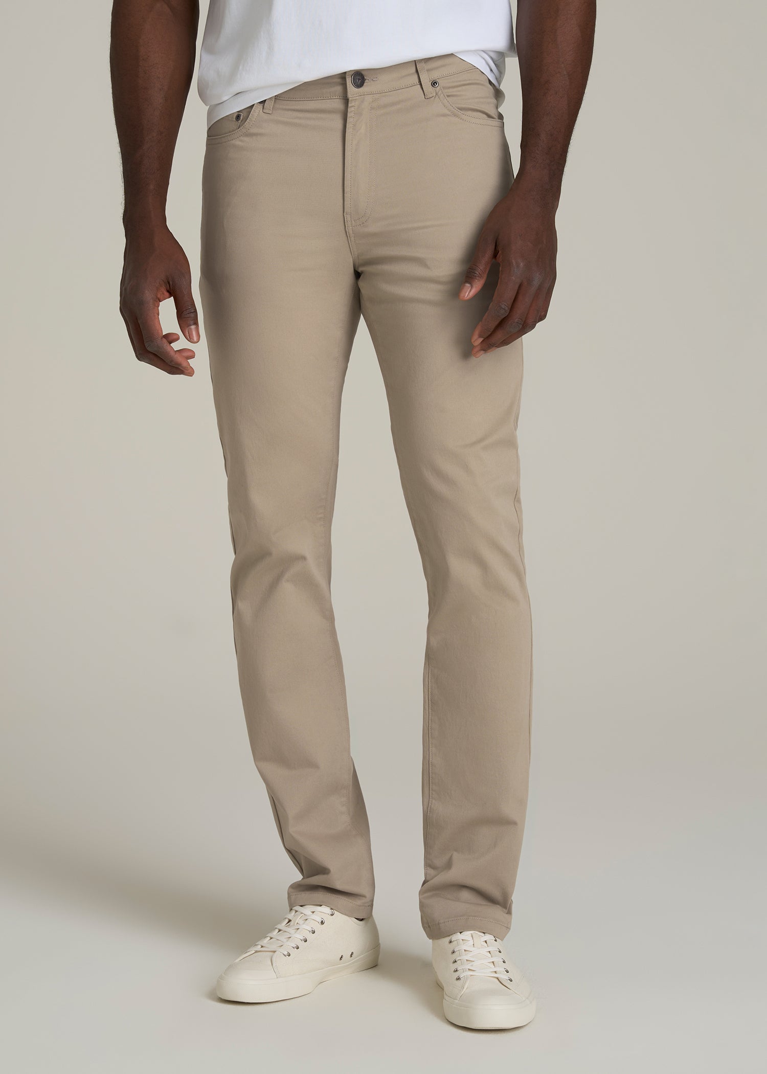 Dylan Slim Fit Five-Pocket Pants For Tall Men in Desert Khaki