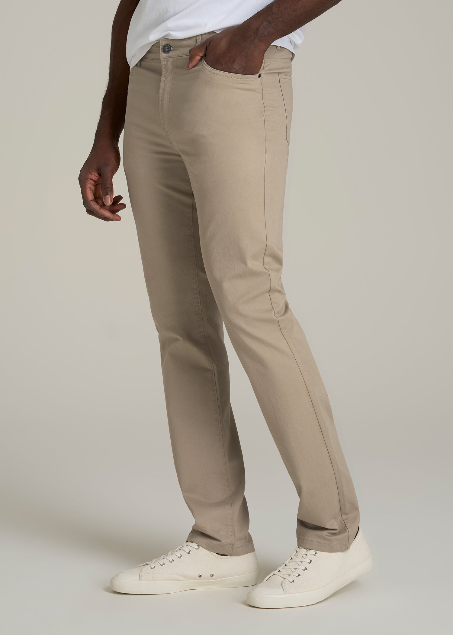 Dylan Slim Fit Five-Pocket Pants For Tall Men in Desert Khaki