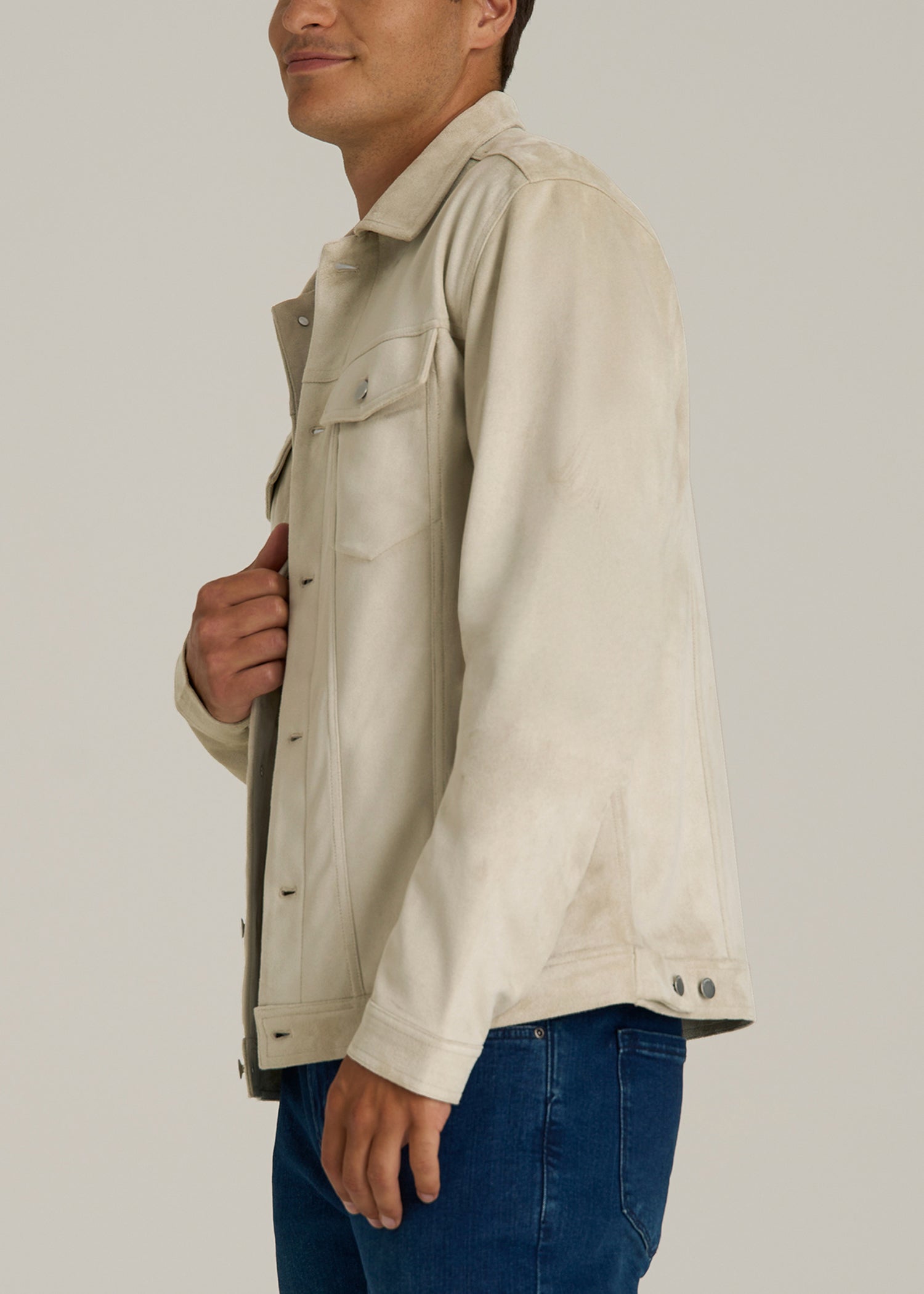 True Touch Suede Trucker Jacket for Tall Men in Overcast
