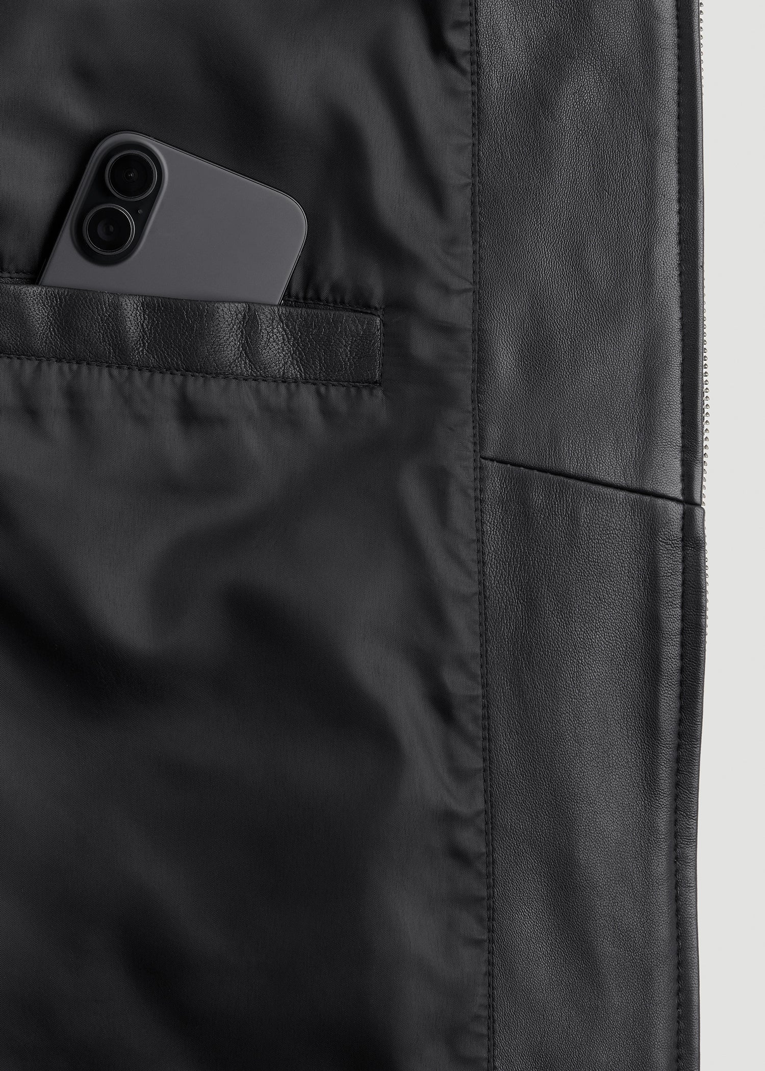 Genuine Leather Hooded Bomber for Tall Men in Black