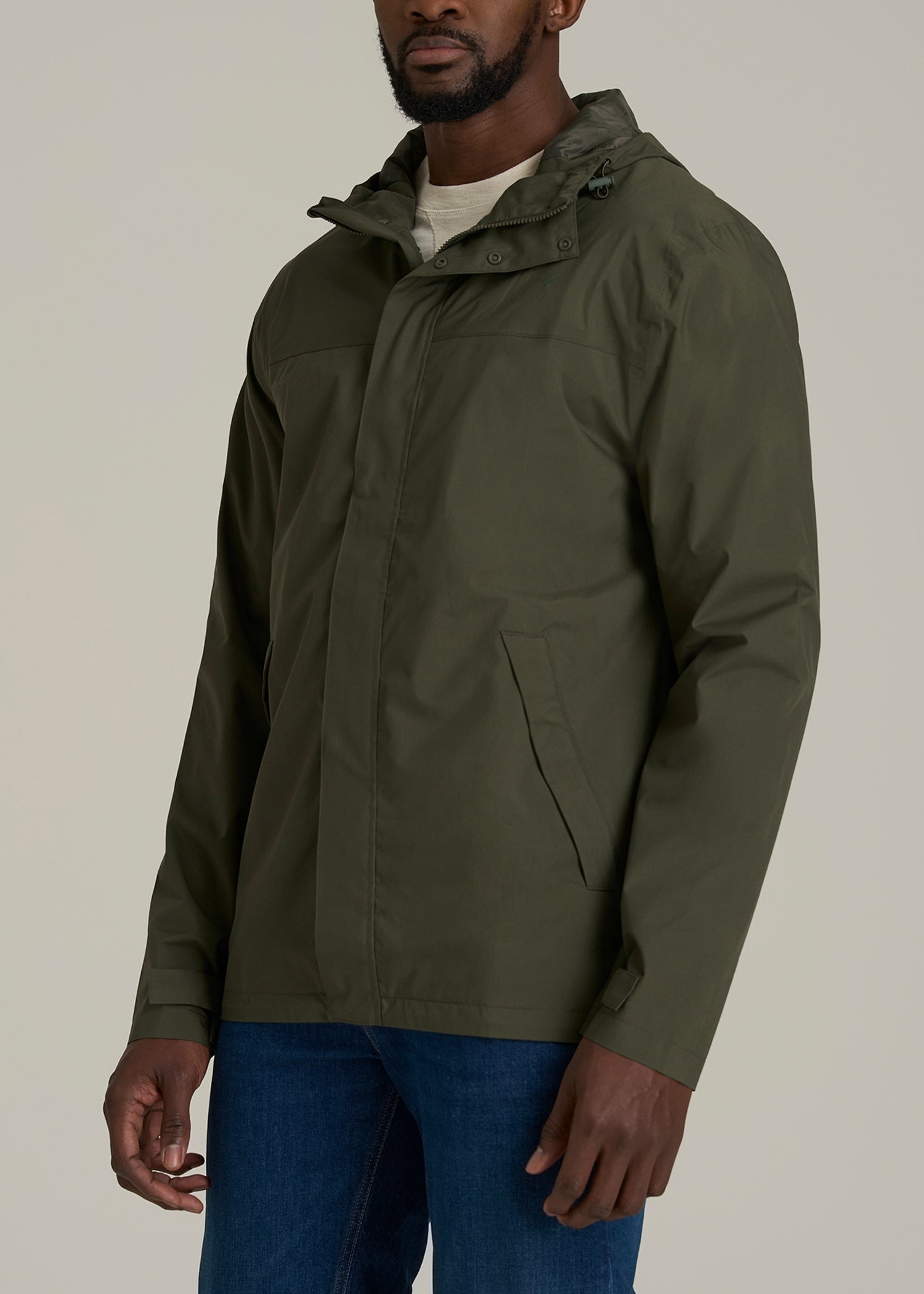Lightweight Rain Jacket for Tall Men in Dark Olive Green