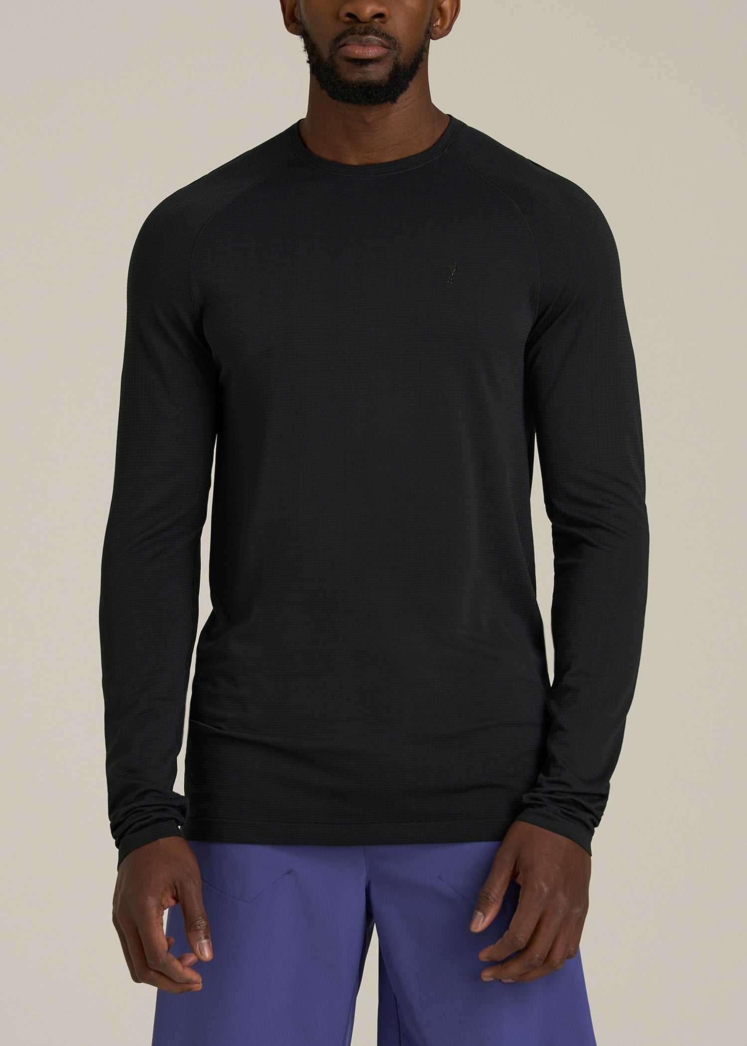 Long Sleeve Vented Training Top for Tall Men in Black