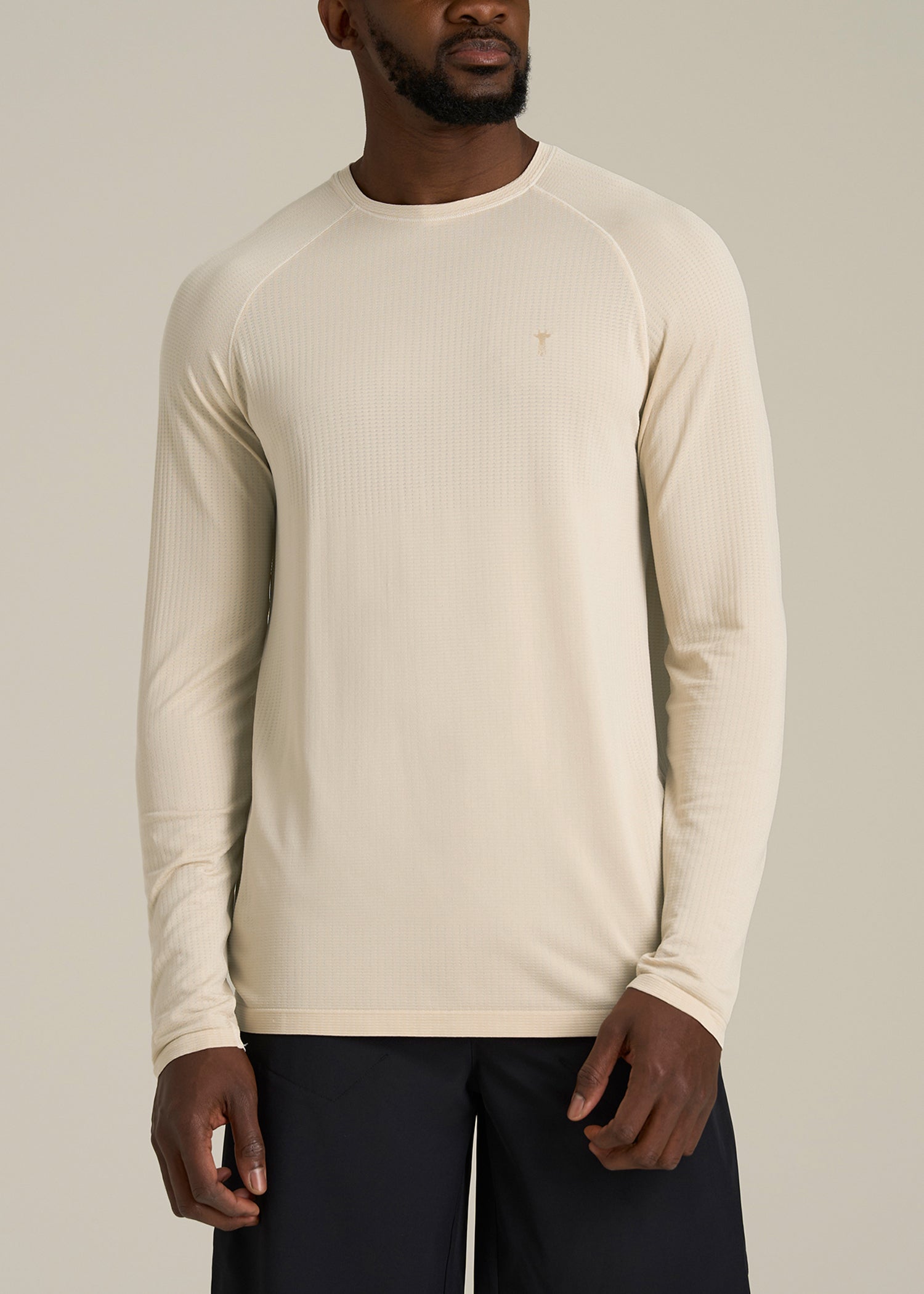 Long Sleeve Vented Training Top for Tall Men in Vanilla Latte
