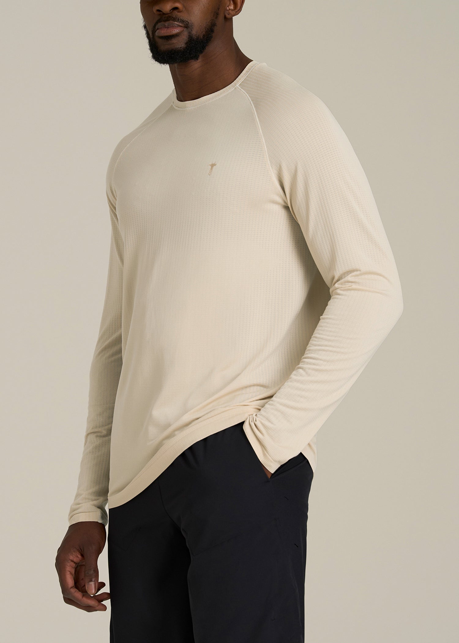 Long Sleeve Vented Training Top for Tall Men in Vanilla Latte