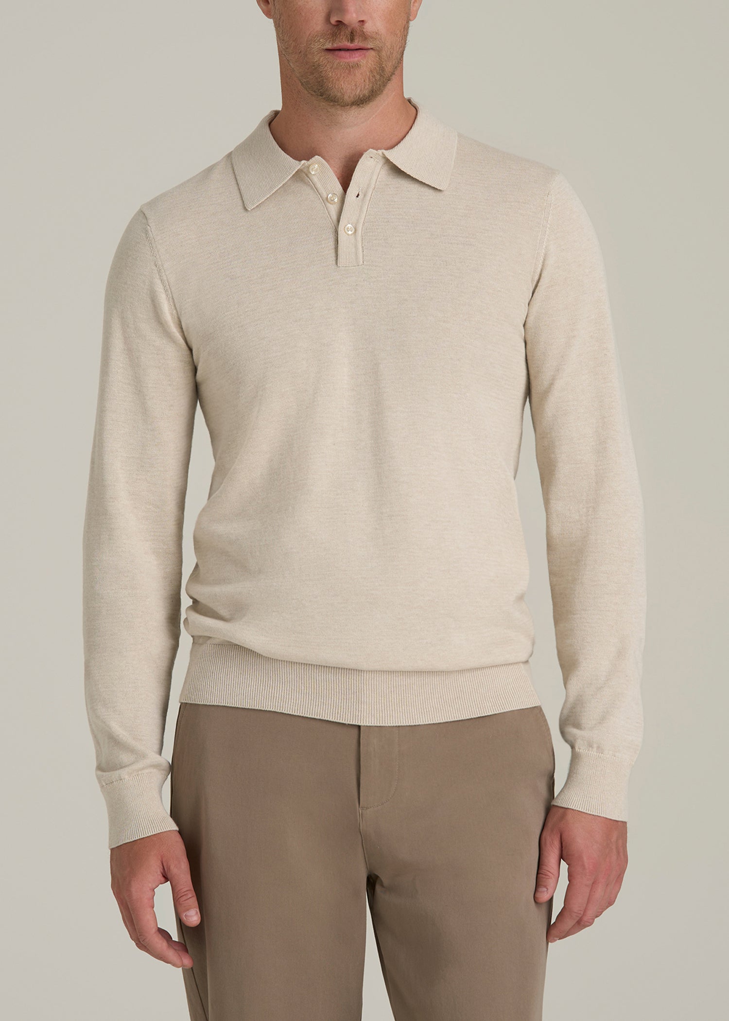 Men’s Tall Polo Sweater in Vanilla Latte Mix