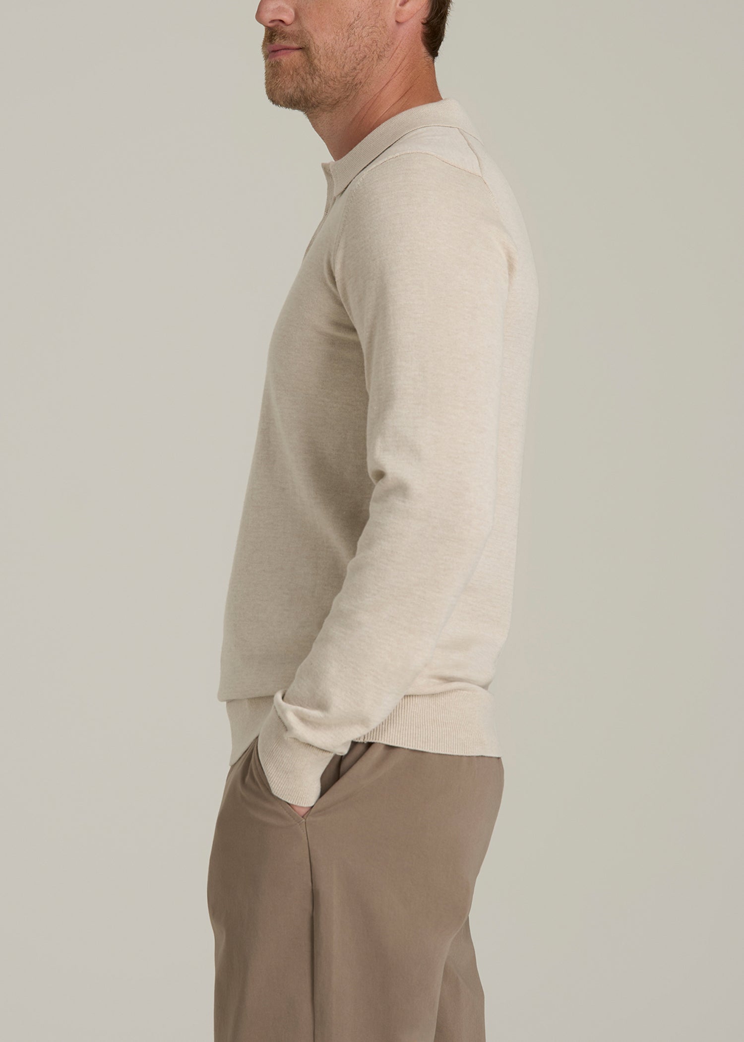 Men’s Tall Polo Sweater in Vanilla Latte Mix