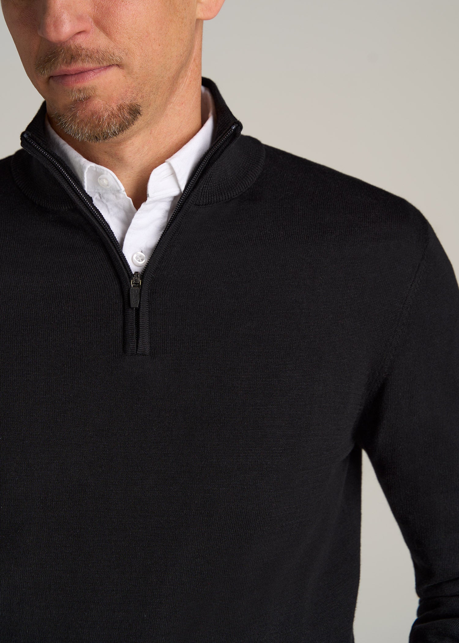 American-Tall-Men-Quarter-Zip-Sweater-Black-detail