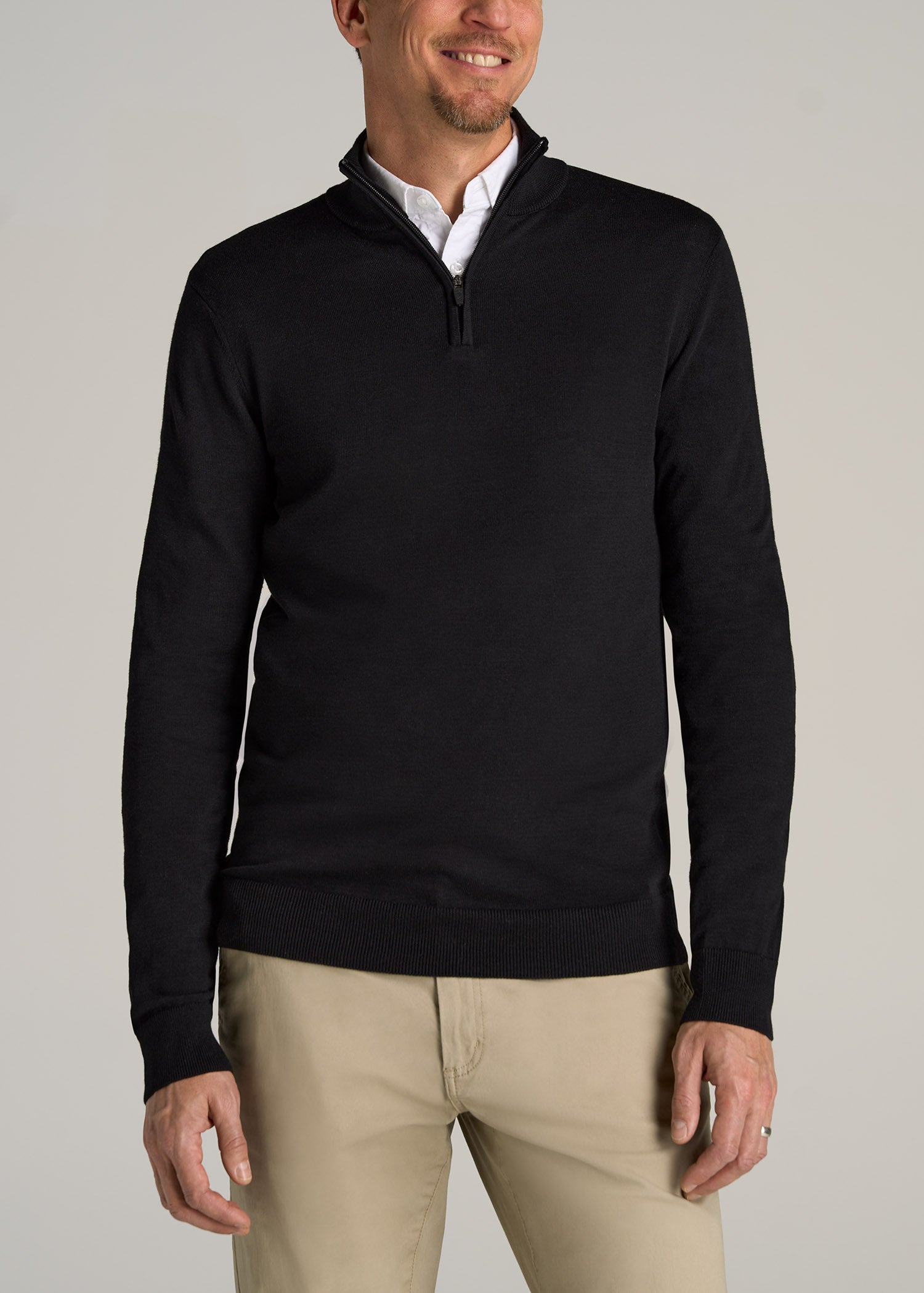 American-Tall-Men-Quarter-Zip-Sweater-Black-front
