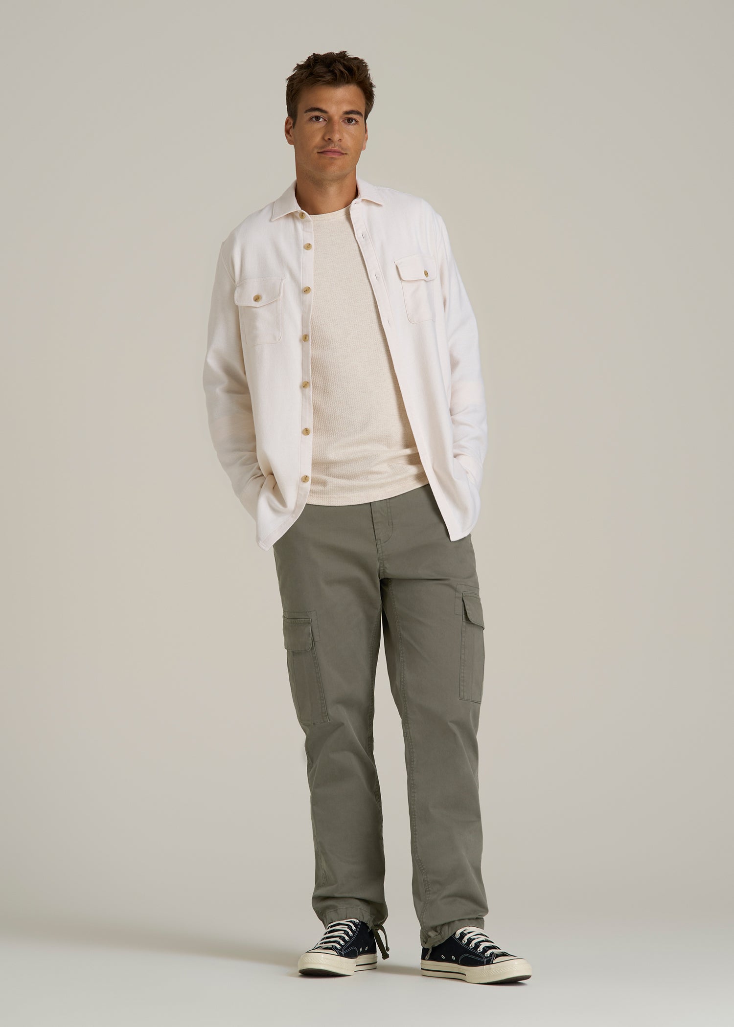 Straight Fit Vintage Washed Cargo Pants for Tall Men in Camper Green