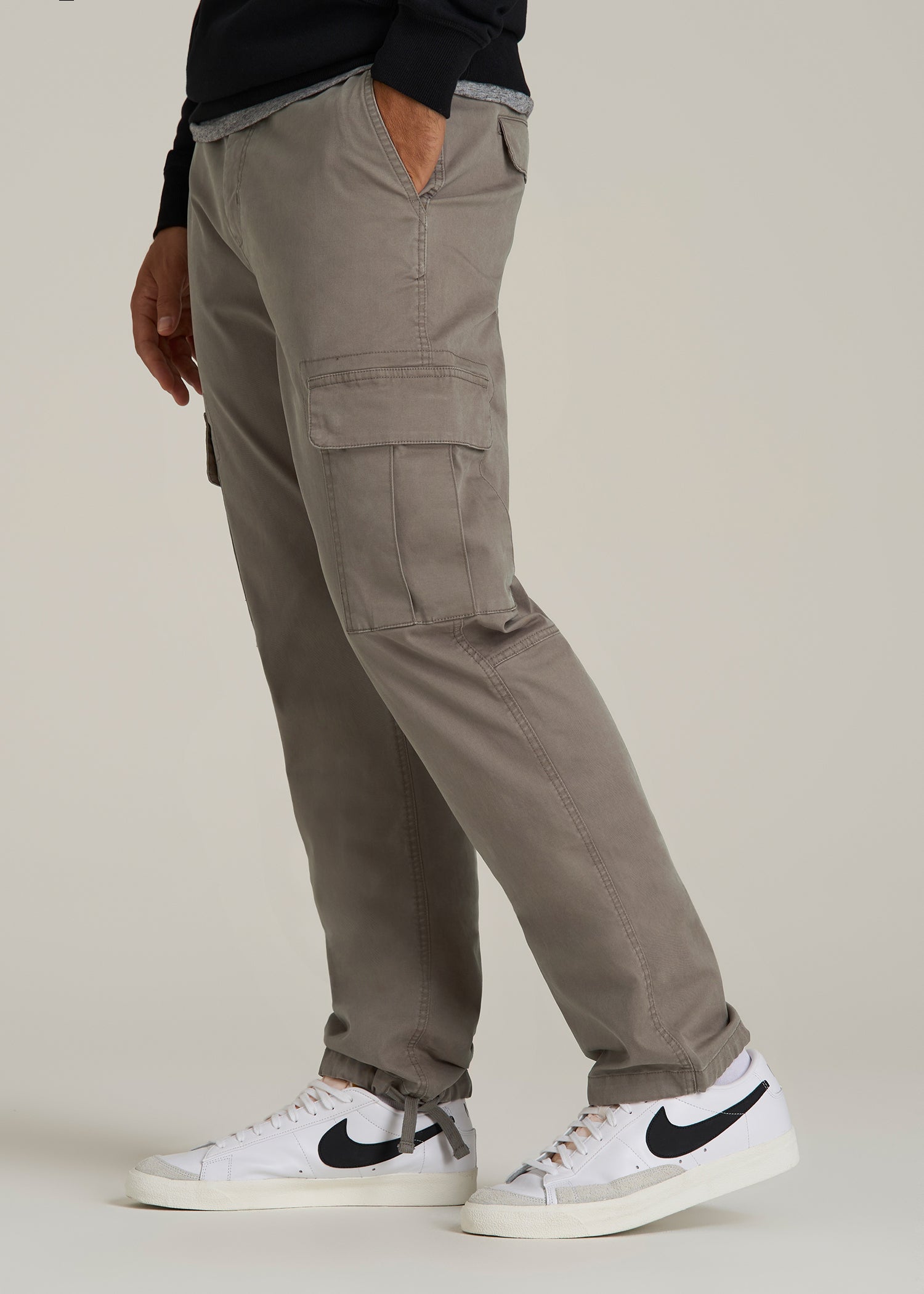 Straight Fit Vintage Washed Cargo Pants for Tall Men in Portobello
