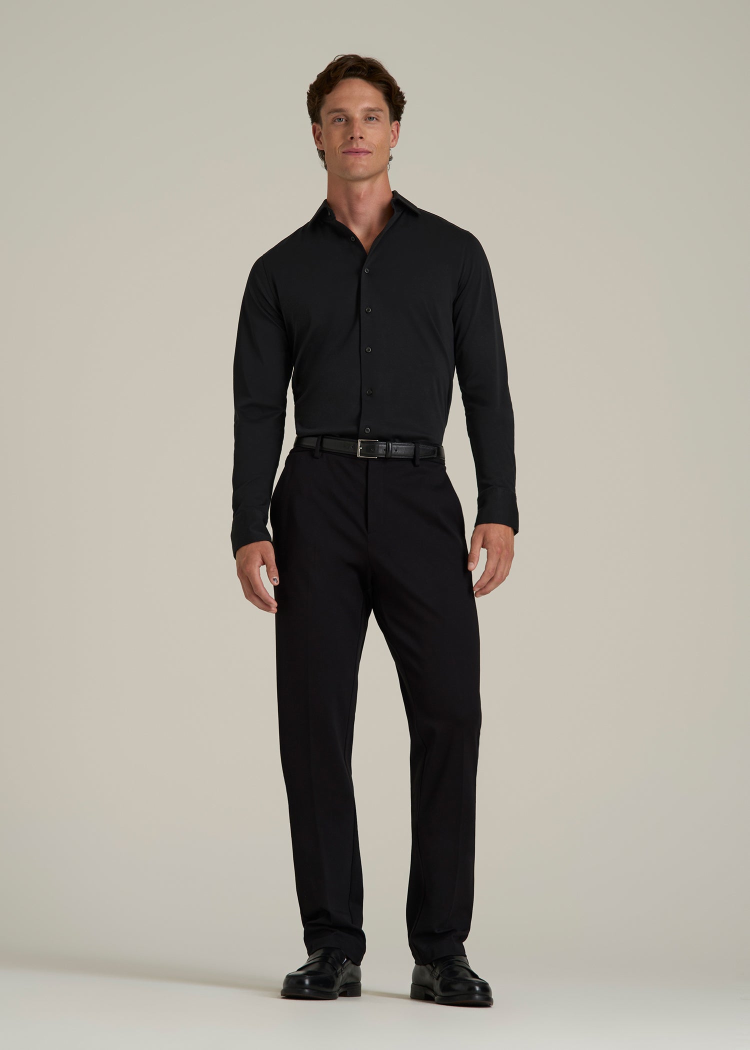 Stretch Jersey Dress Shirt for Tall Men in Black