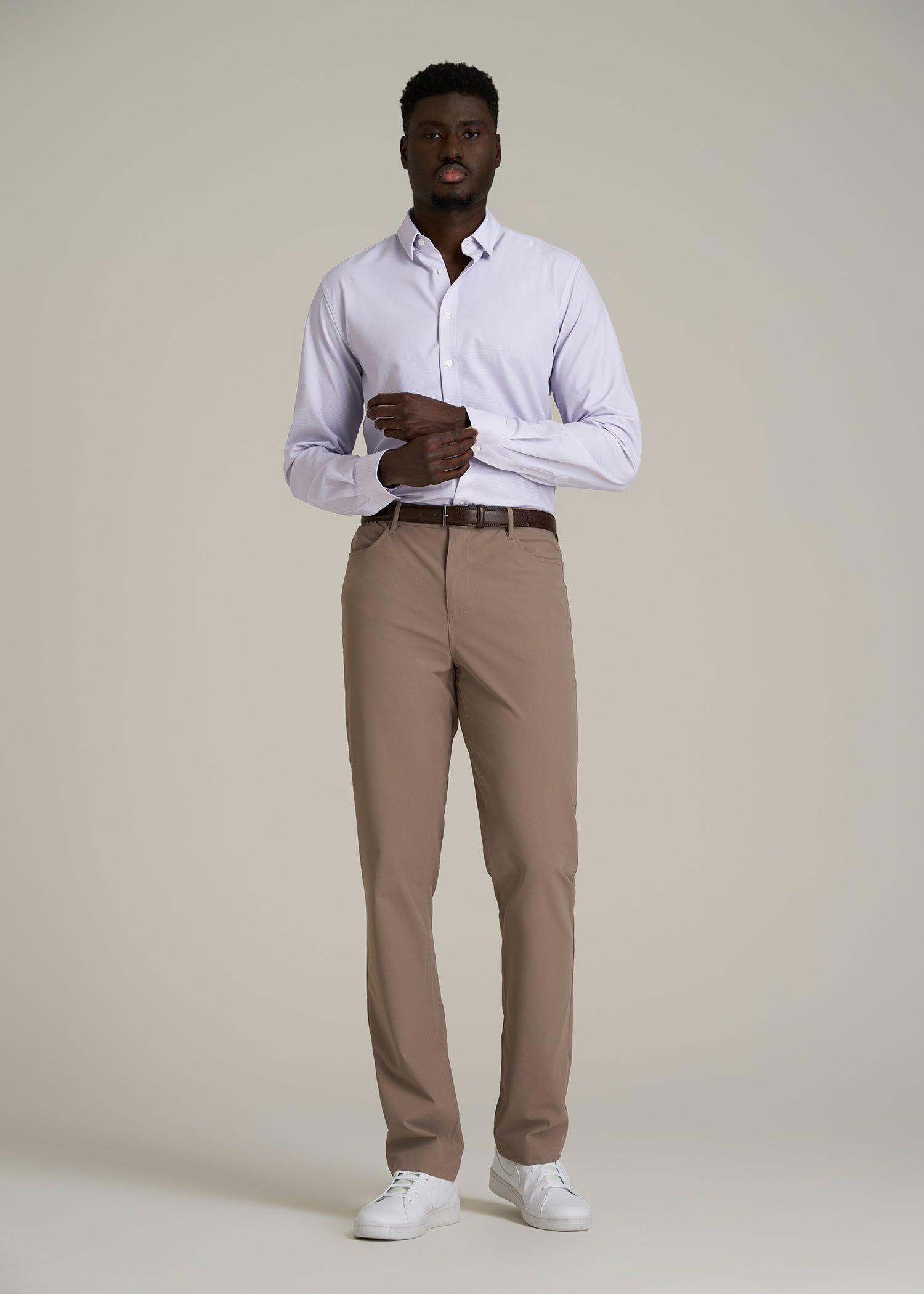 Traveler Stretch Dress Shirt for Tall Men in Light Violet Geometric