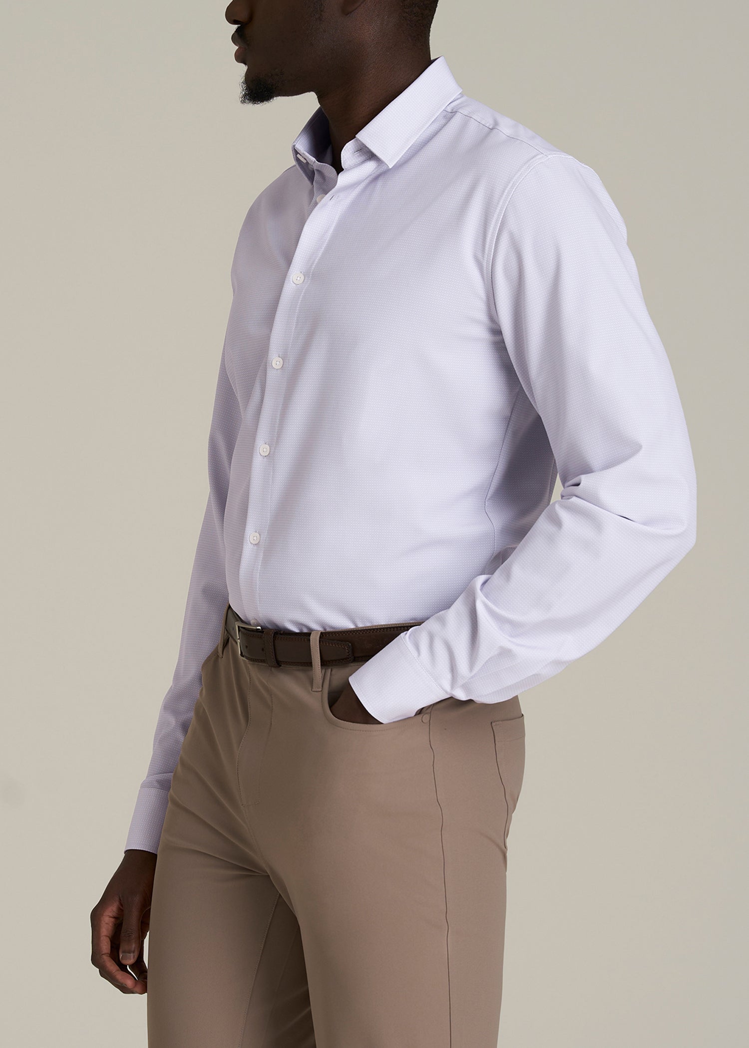 Traveler Stretch Dress Shirt for Tall Men in Light Violet Geometric