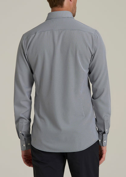 Traveler Stretch Dress Shirt for Tall Men in Navy and White Houndstooth