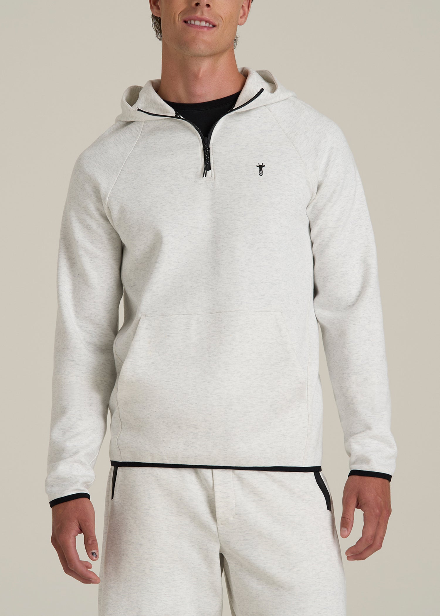 Tech Motion Fleece Hooded Popover for Tall Men in Heather Frost