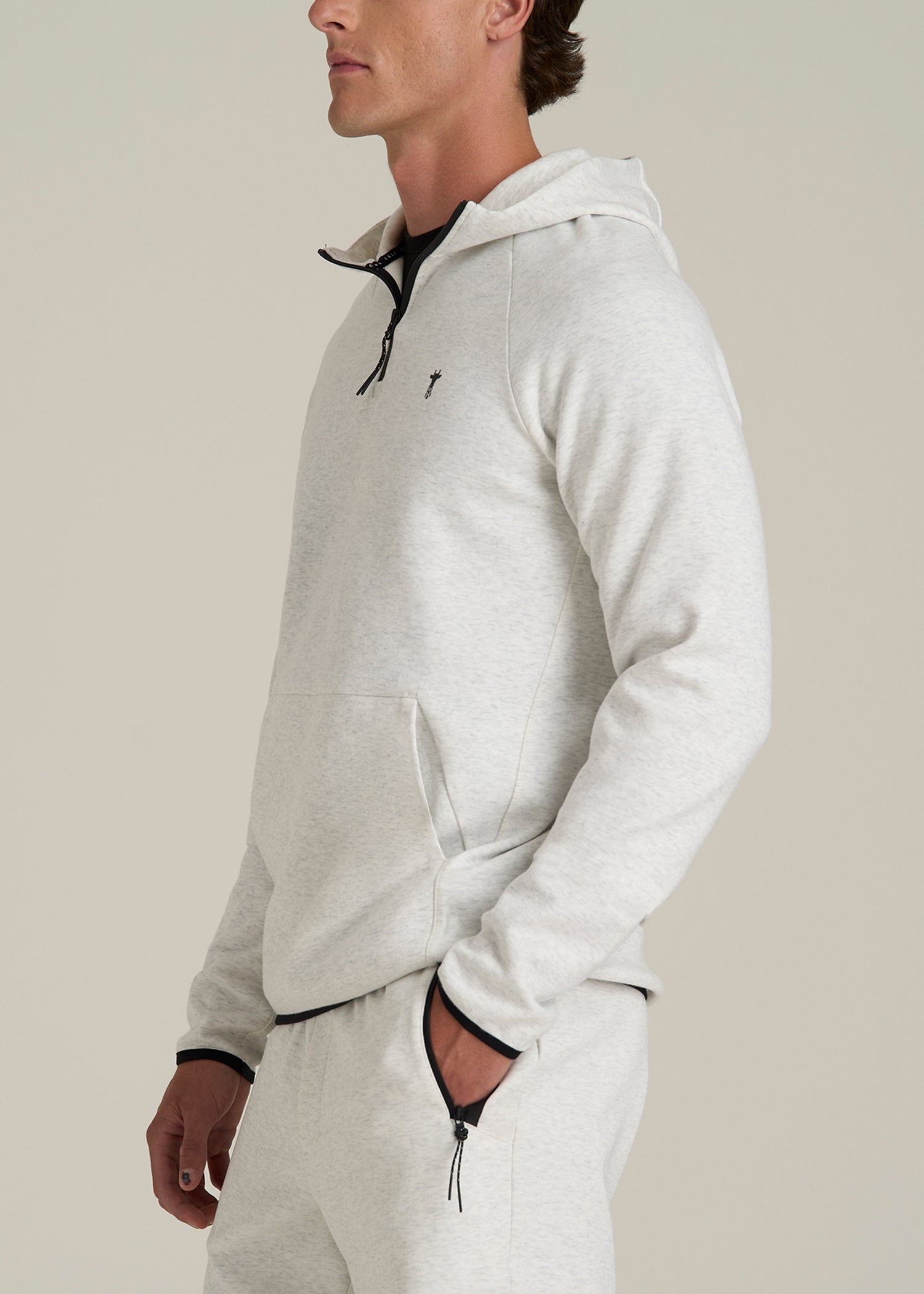 Tech Motion Fleece Hooded Popover for Tall Men in Heather Frost