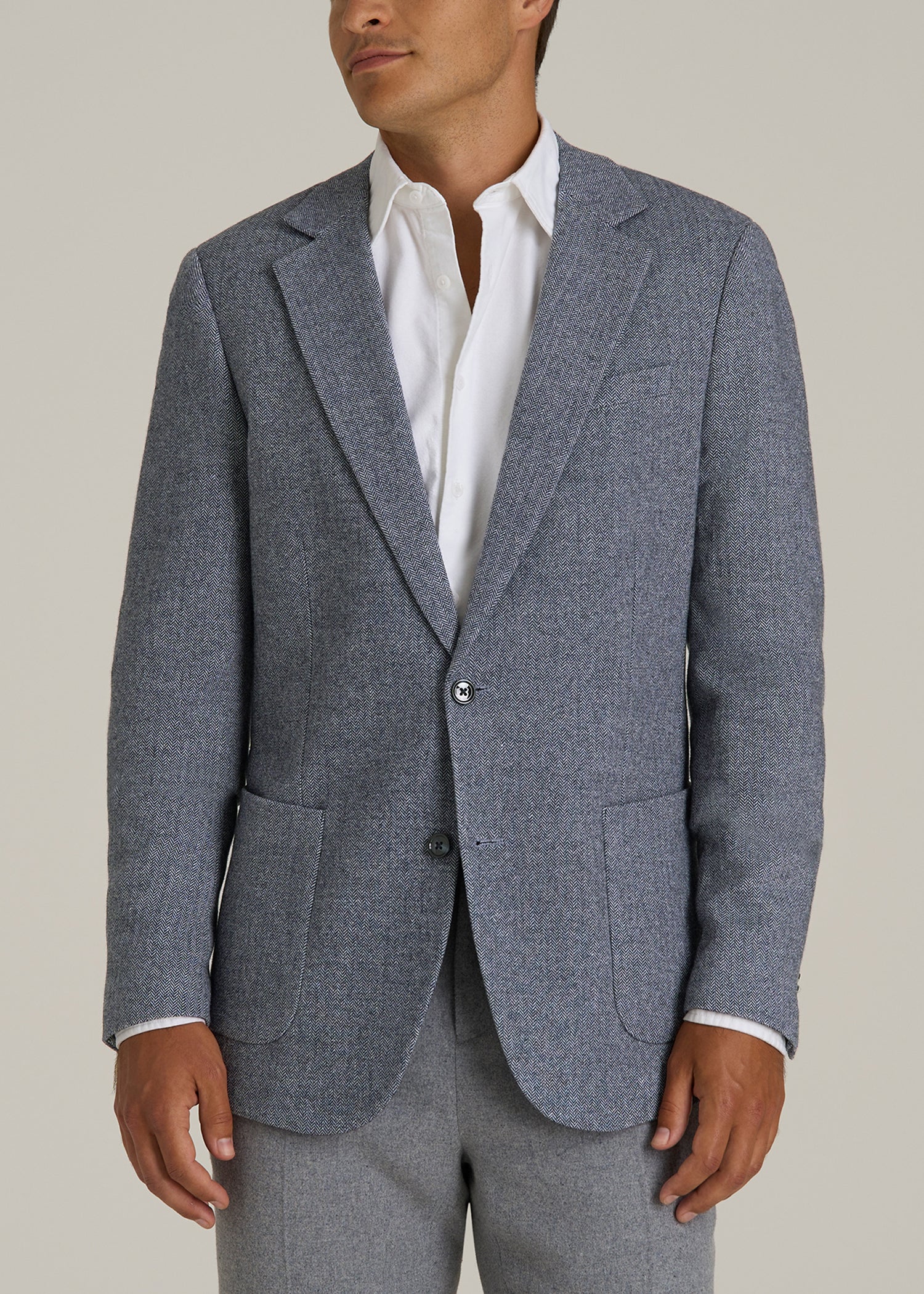 Wool Blend Blazer for Tall Men in Navy Herringbone