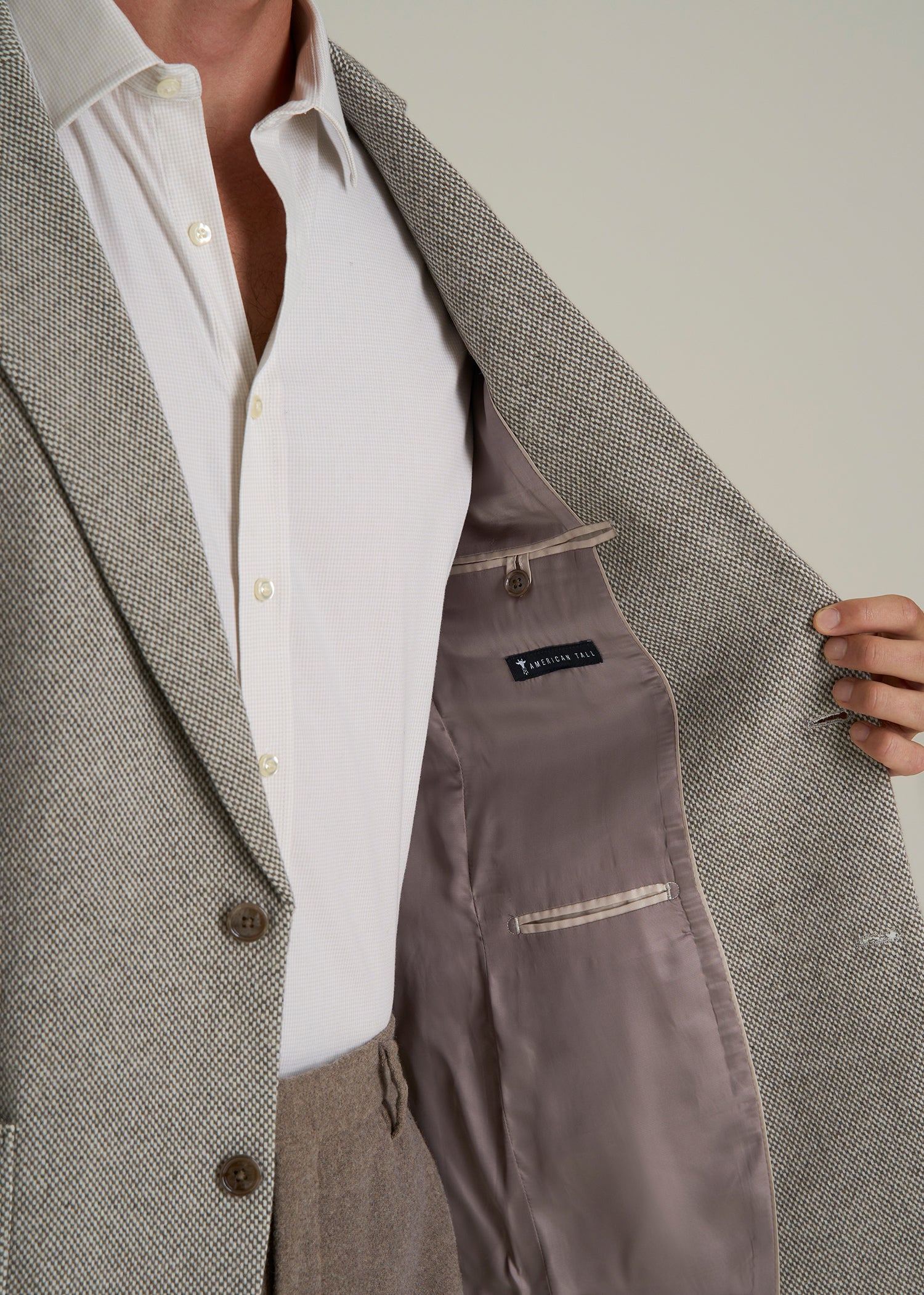 Wool Blend Blazer for Tall Men in Taupe Basketweave