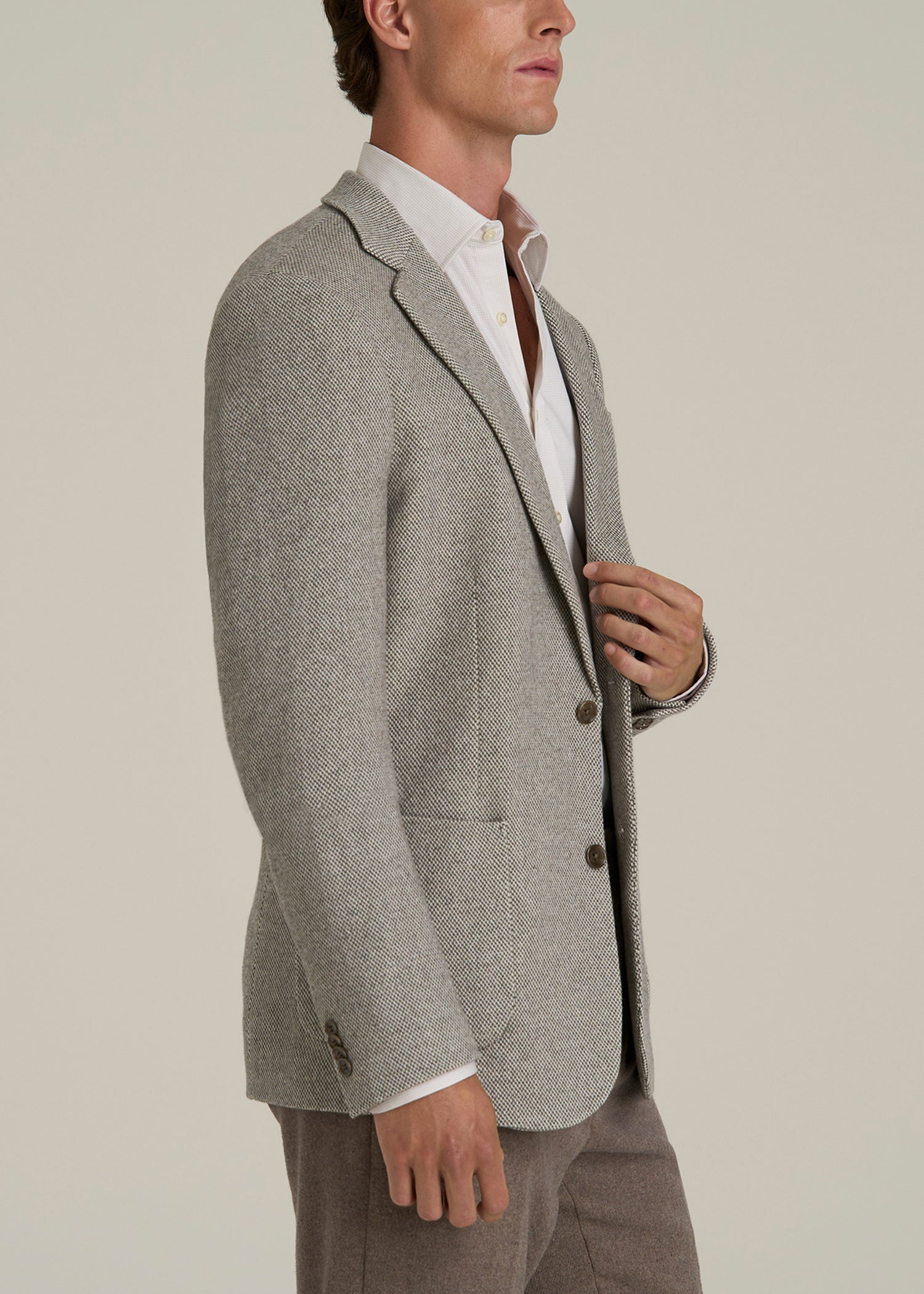 Wool Blend Blazer for Tall Men in Taupe Basketweave