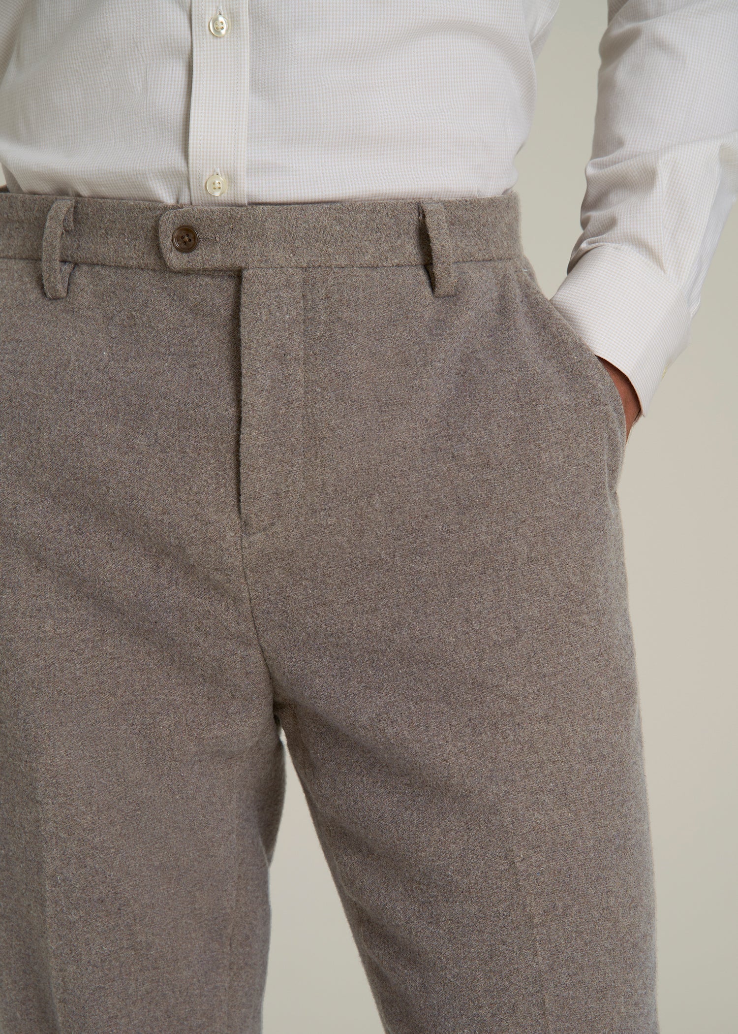 Wool Blend Dress Pants for Tall Men in Taupe Mix