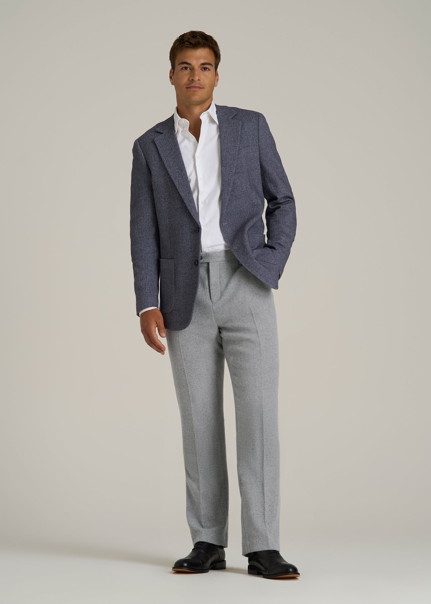 Wool Blend Dress Pants for Tall Men in Tin Grey Mix