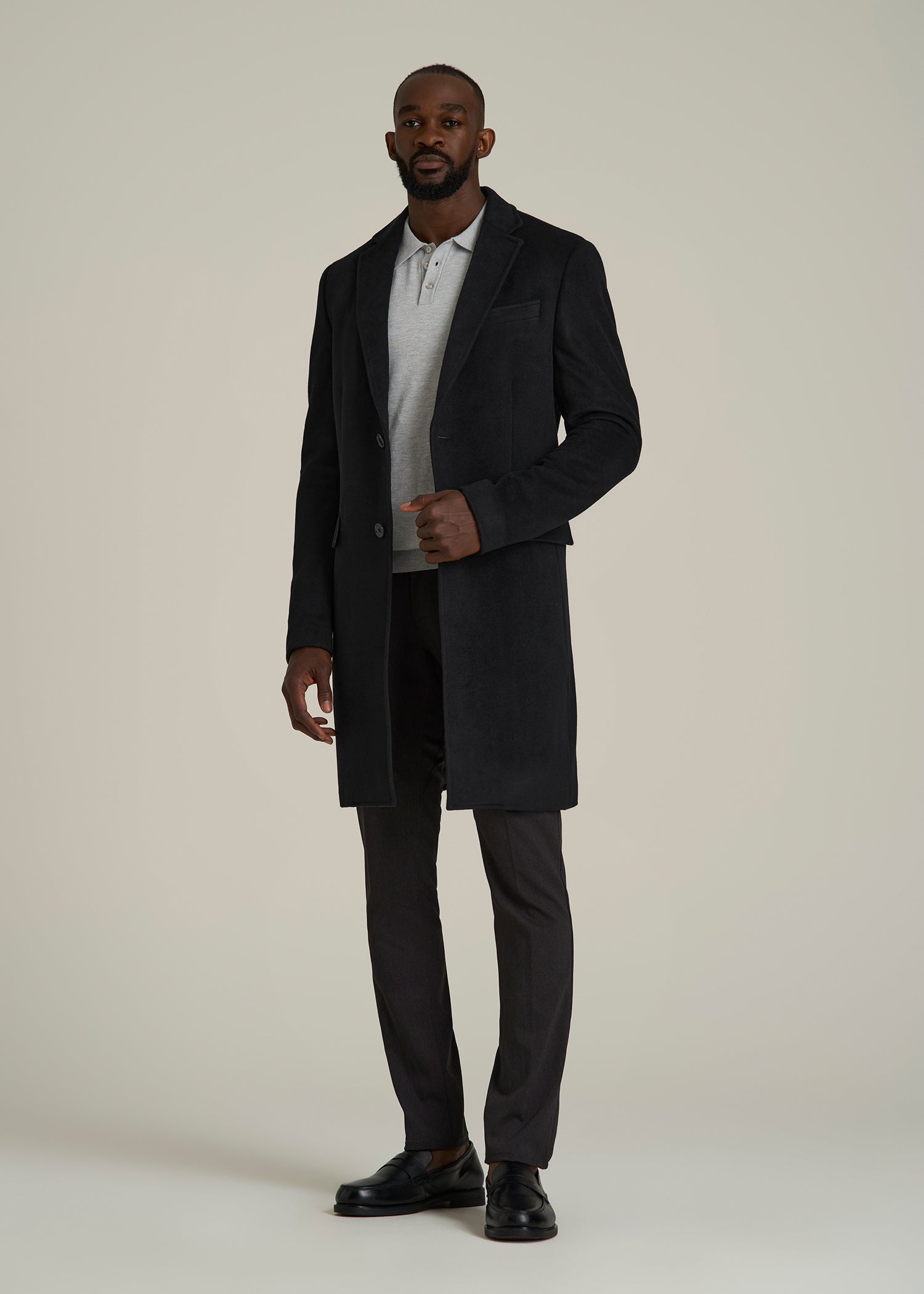 Wool Coat for Tall Men in Black