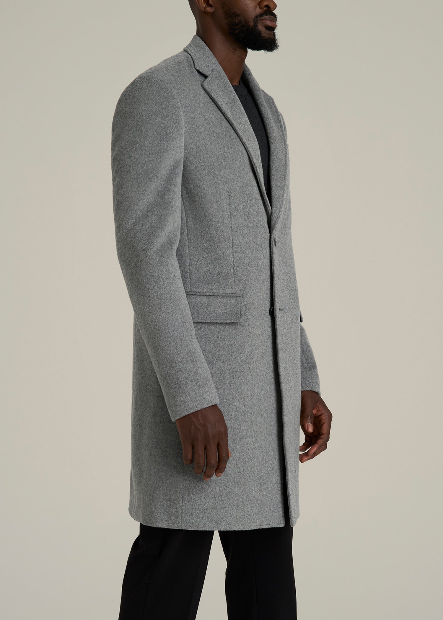 Wool Coat for Tall Men in Mid Grey Mix