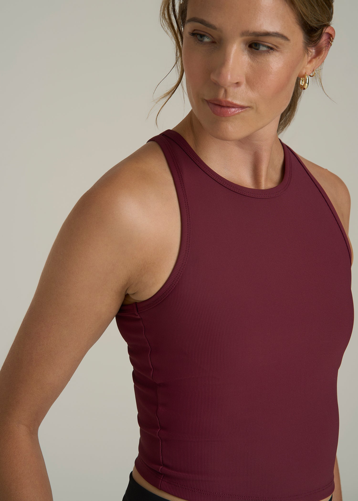 Cropped Ribbed Tank Top for Tall Women in Tawny Port