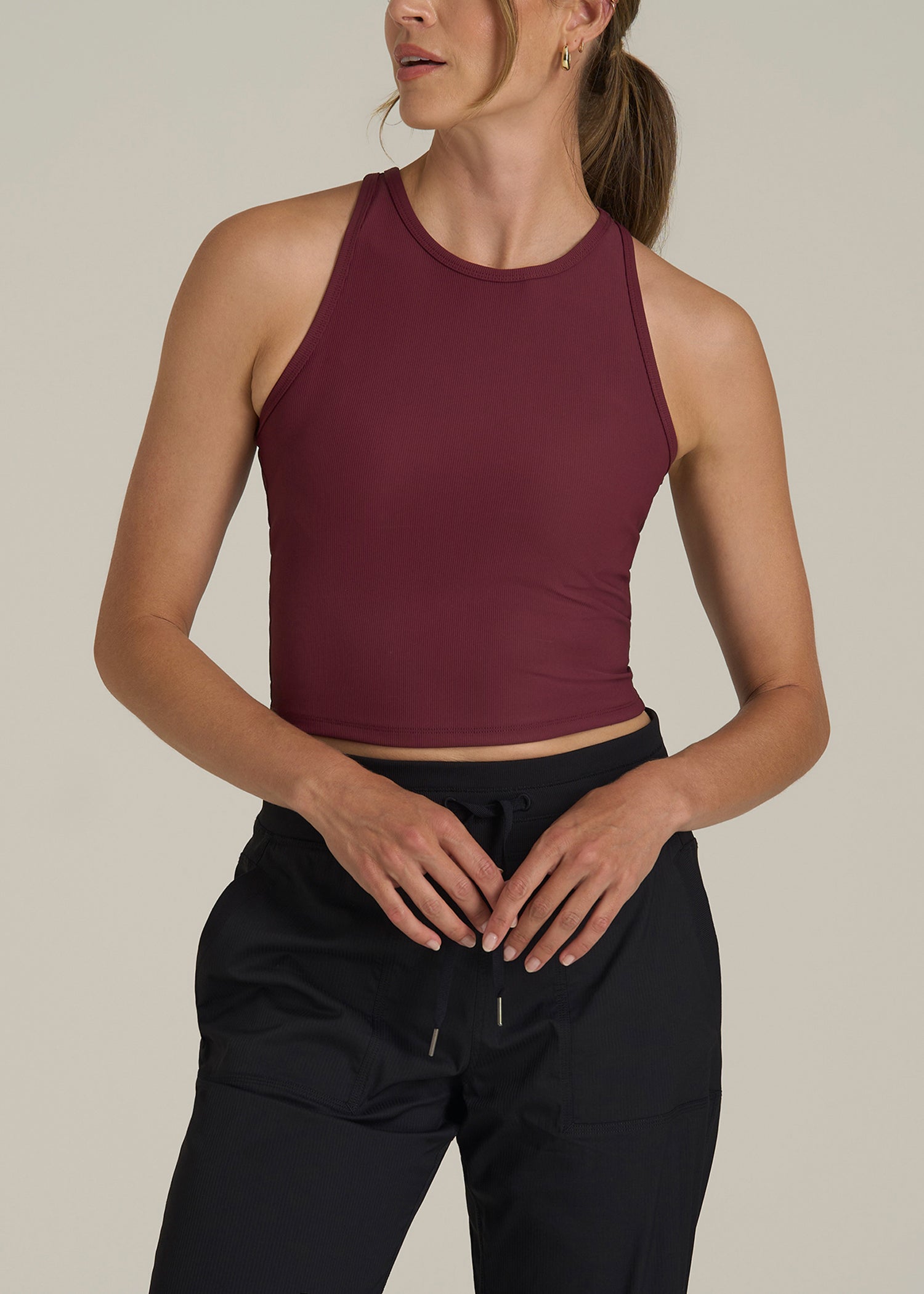 Cropped Ribbed Tank Top for Tall Women in Tawny Port