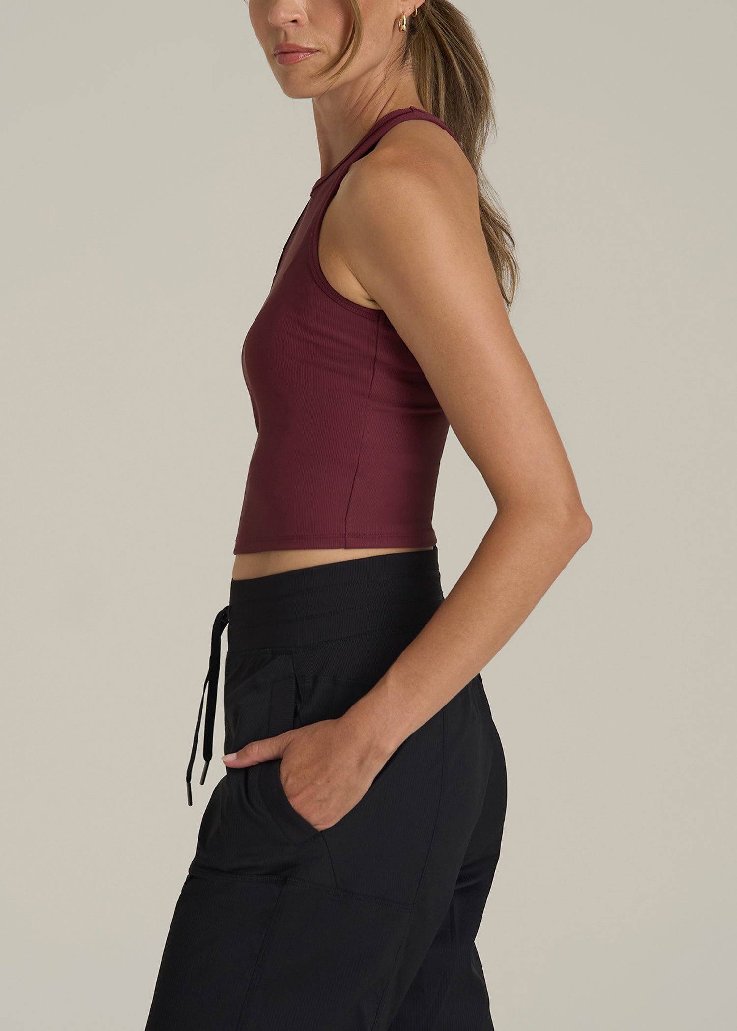 Cropped Ribbed Tank Top for Tall Women in Tawny Port