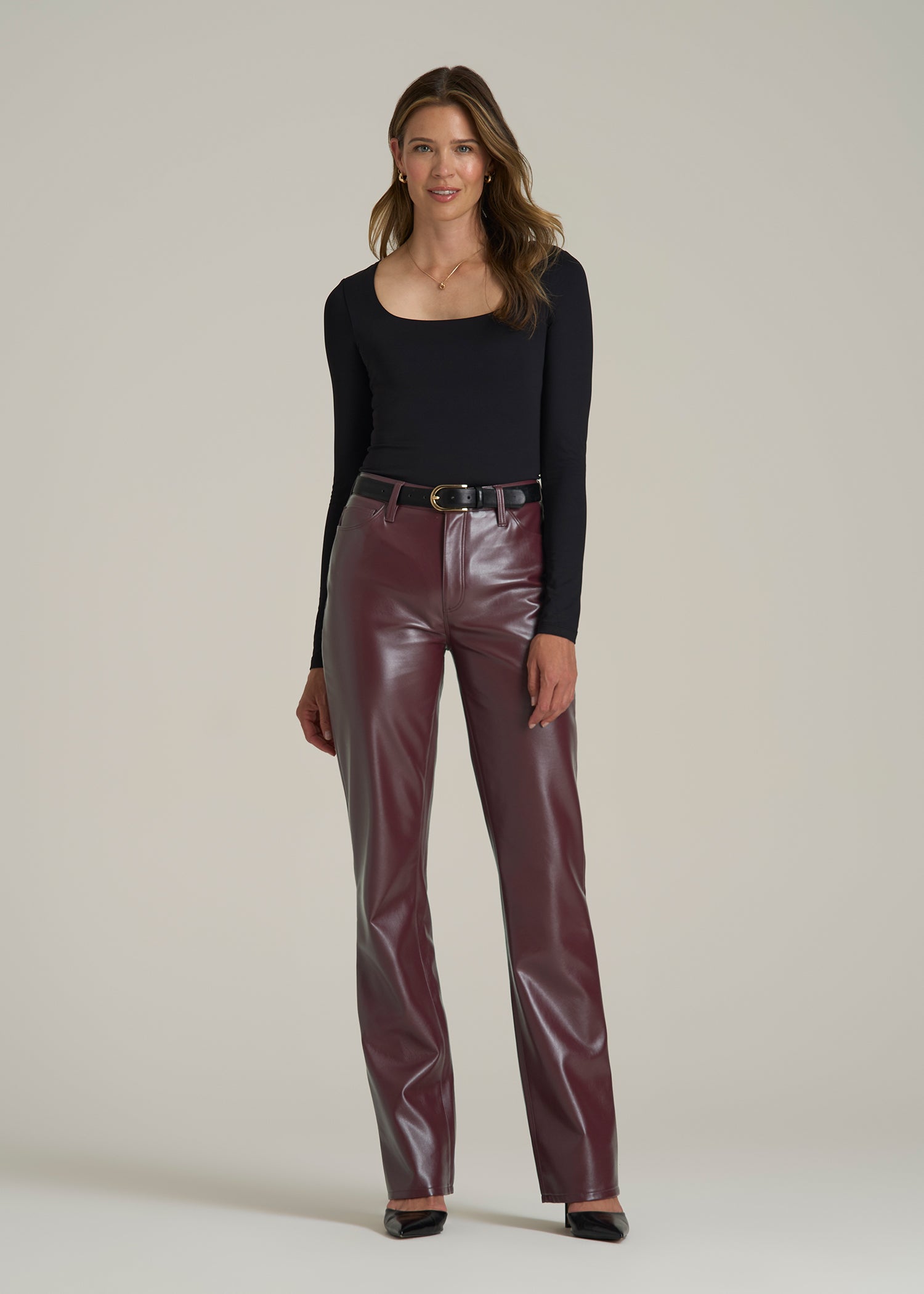 True Touch Leather Straight Leg Pants for Tall Women in Port Royale