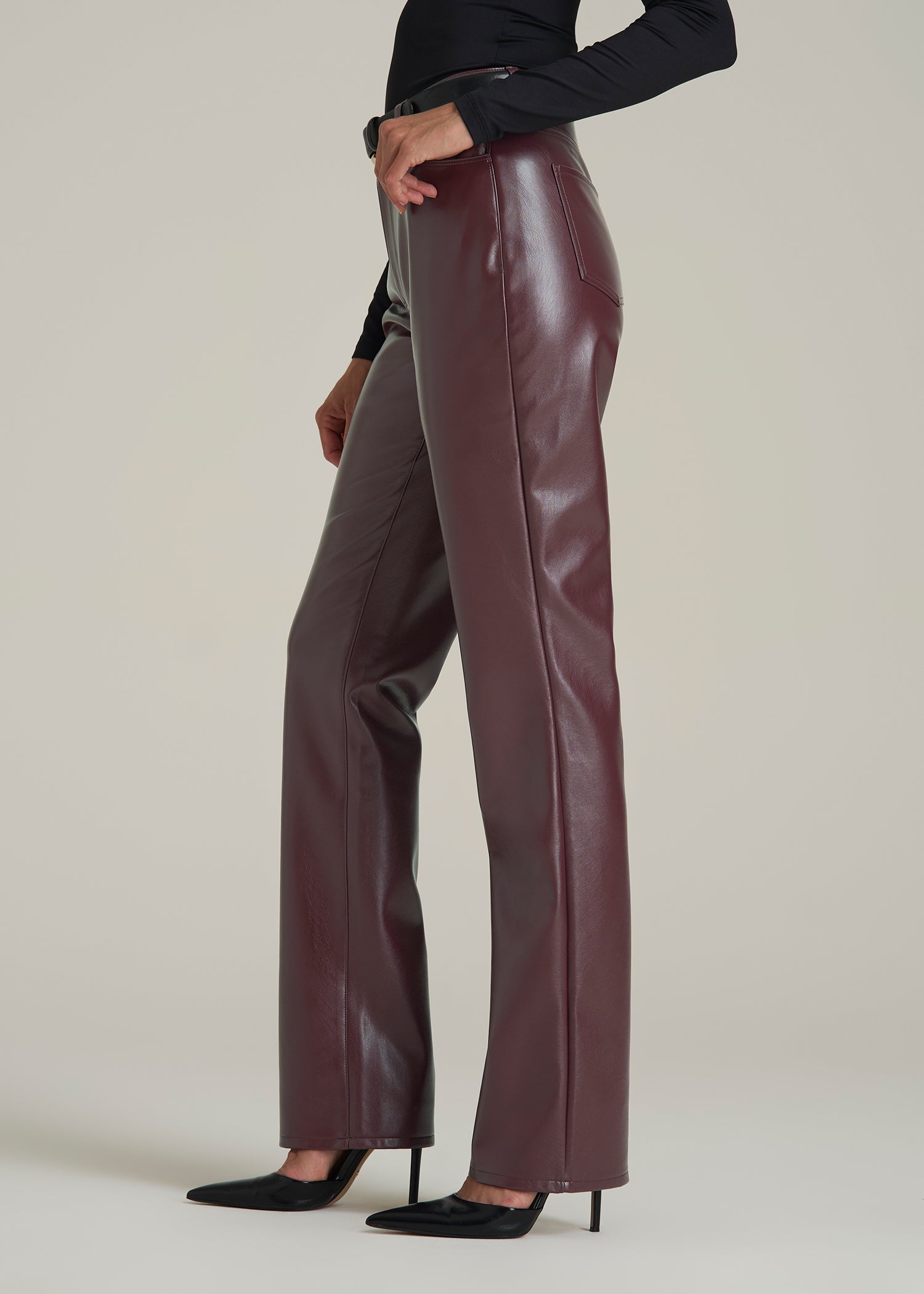 True Touch Leather Straight Leg Pants for Tall Women in Port Royale