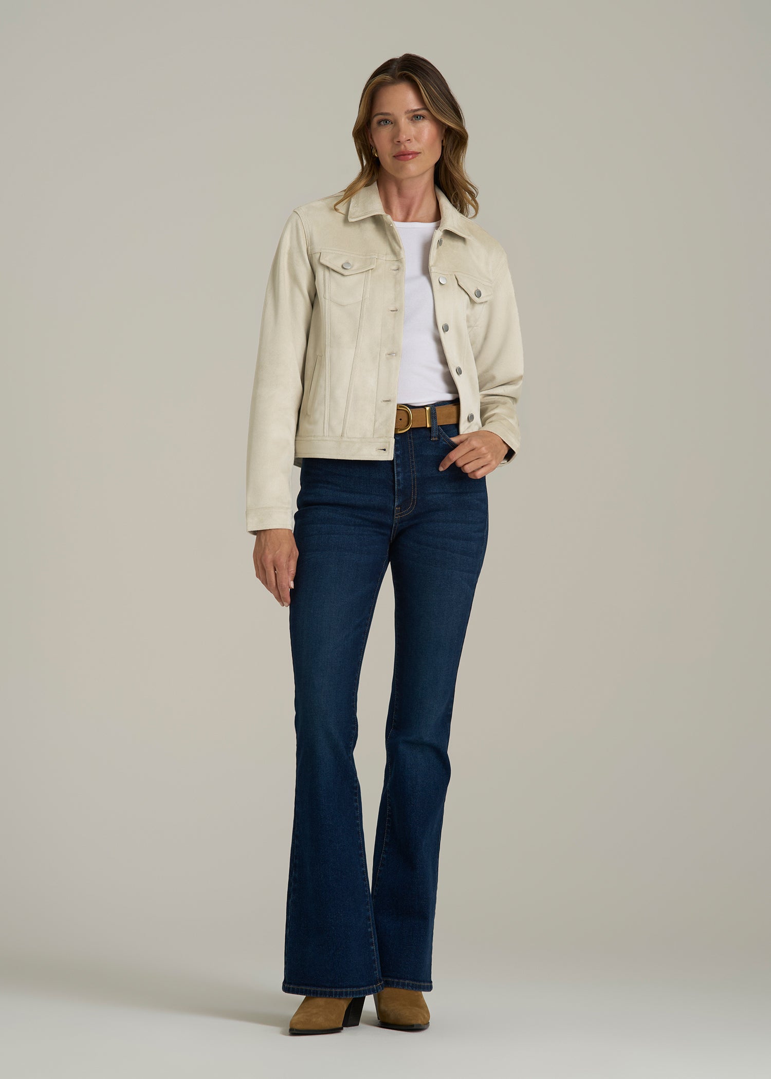 True Touch Suede Trucker Jacket for Tall Women in Overcast