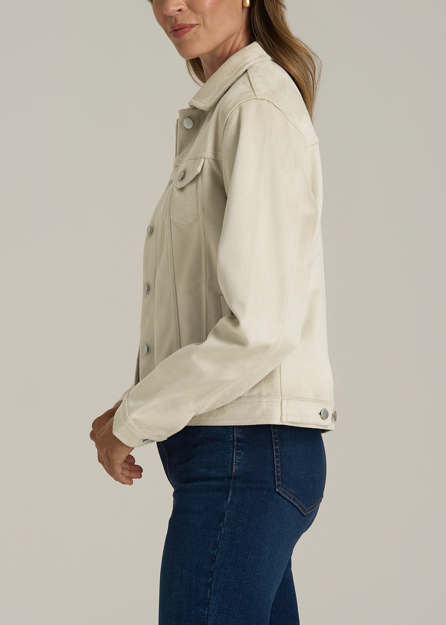 True Touch Suede Trucker Jacket for Tall Women in Overcast