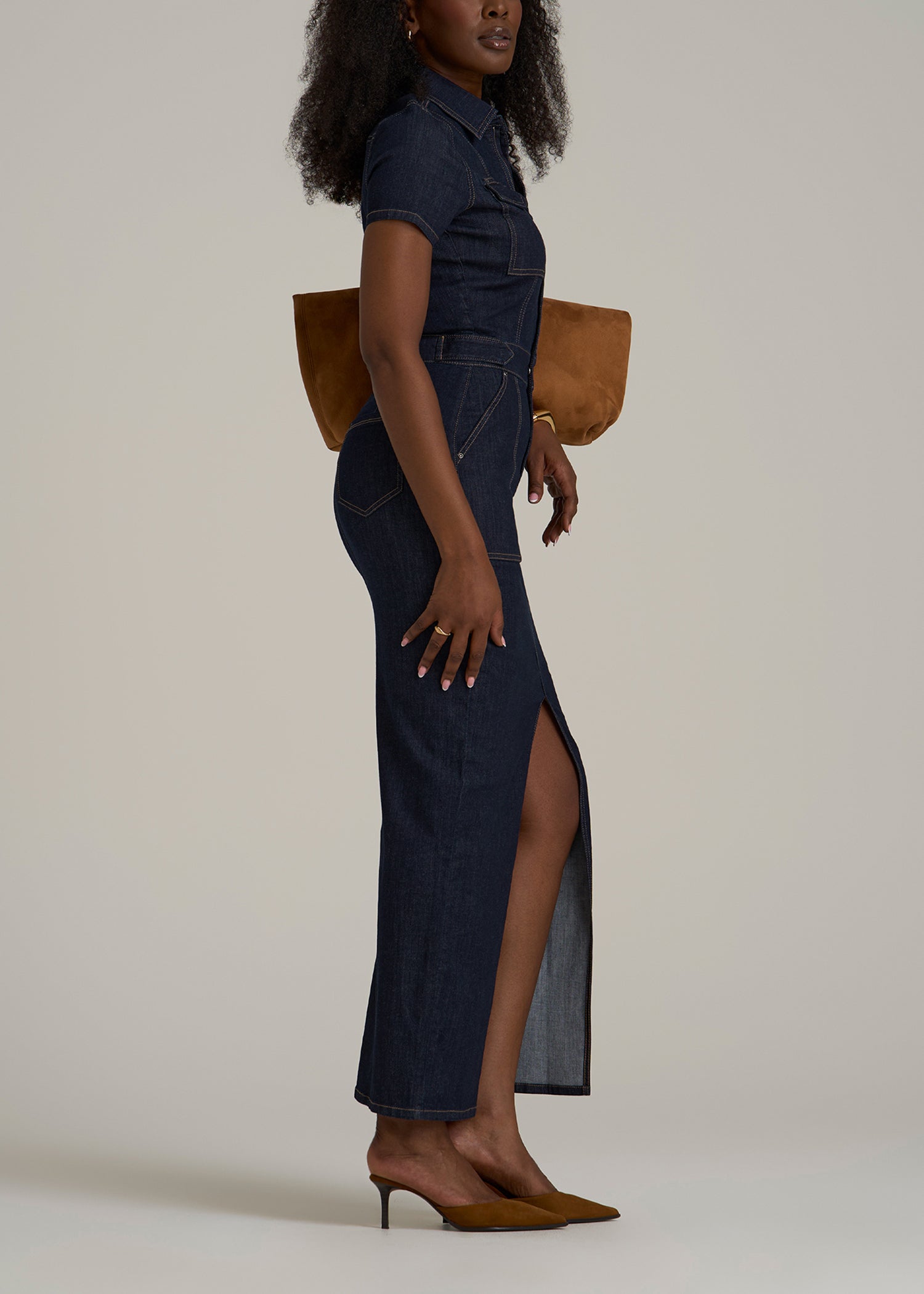 Maxi Denim Dress for Tall Women in Rinse Wash