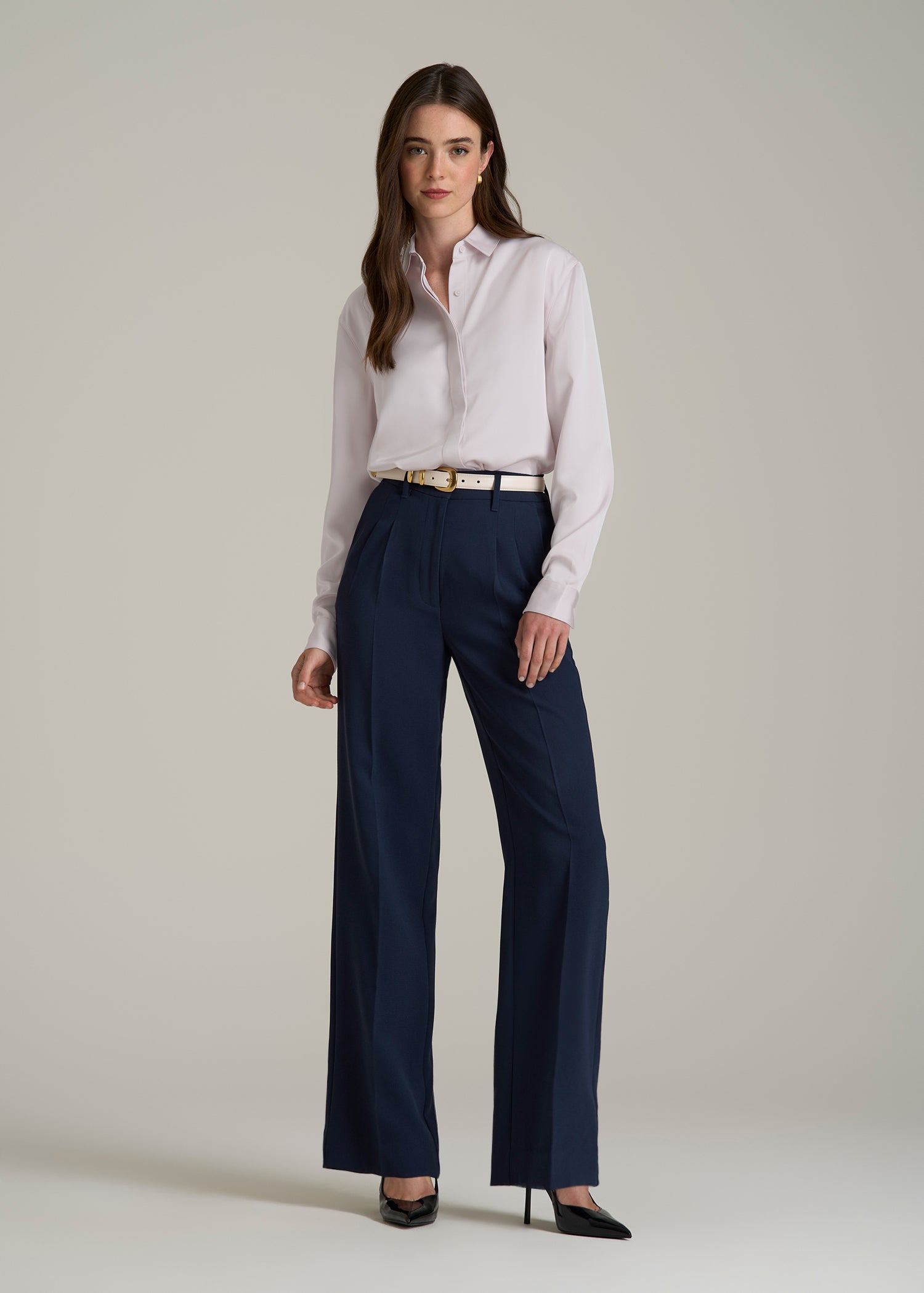 Relaxed Button Up Tall Women's Blouse in Grey Lilac