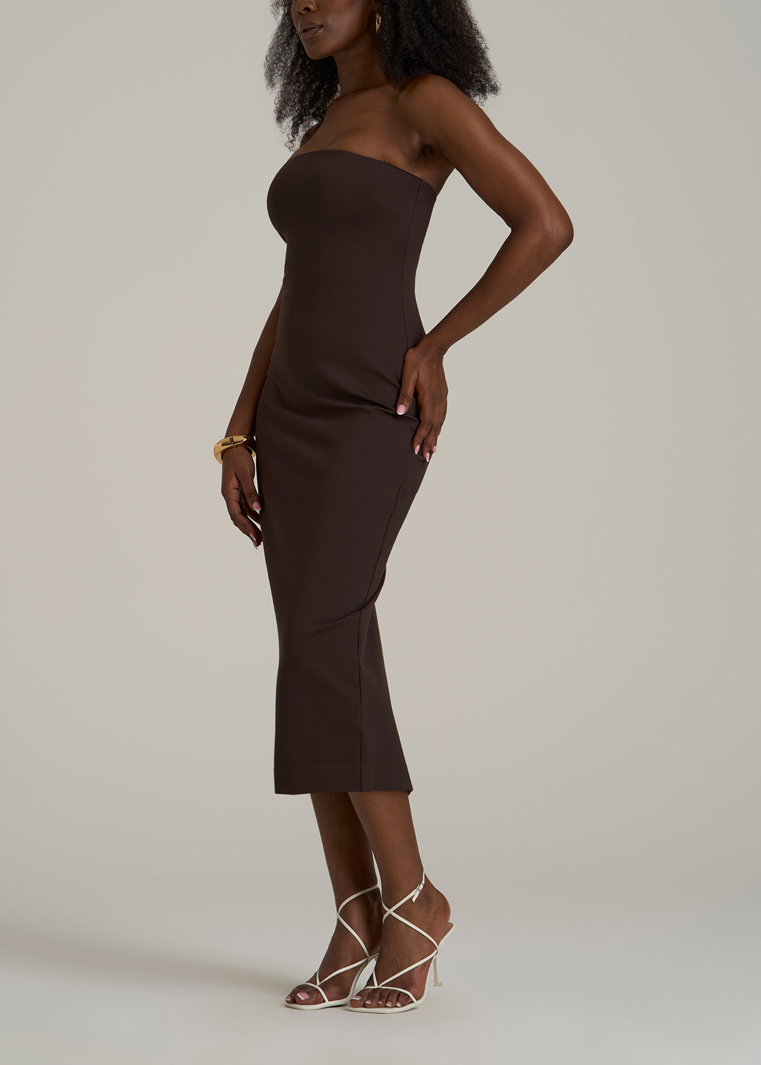 Soft Flex Ponte Fitted Bustier Dress for Tall Women in Espresso