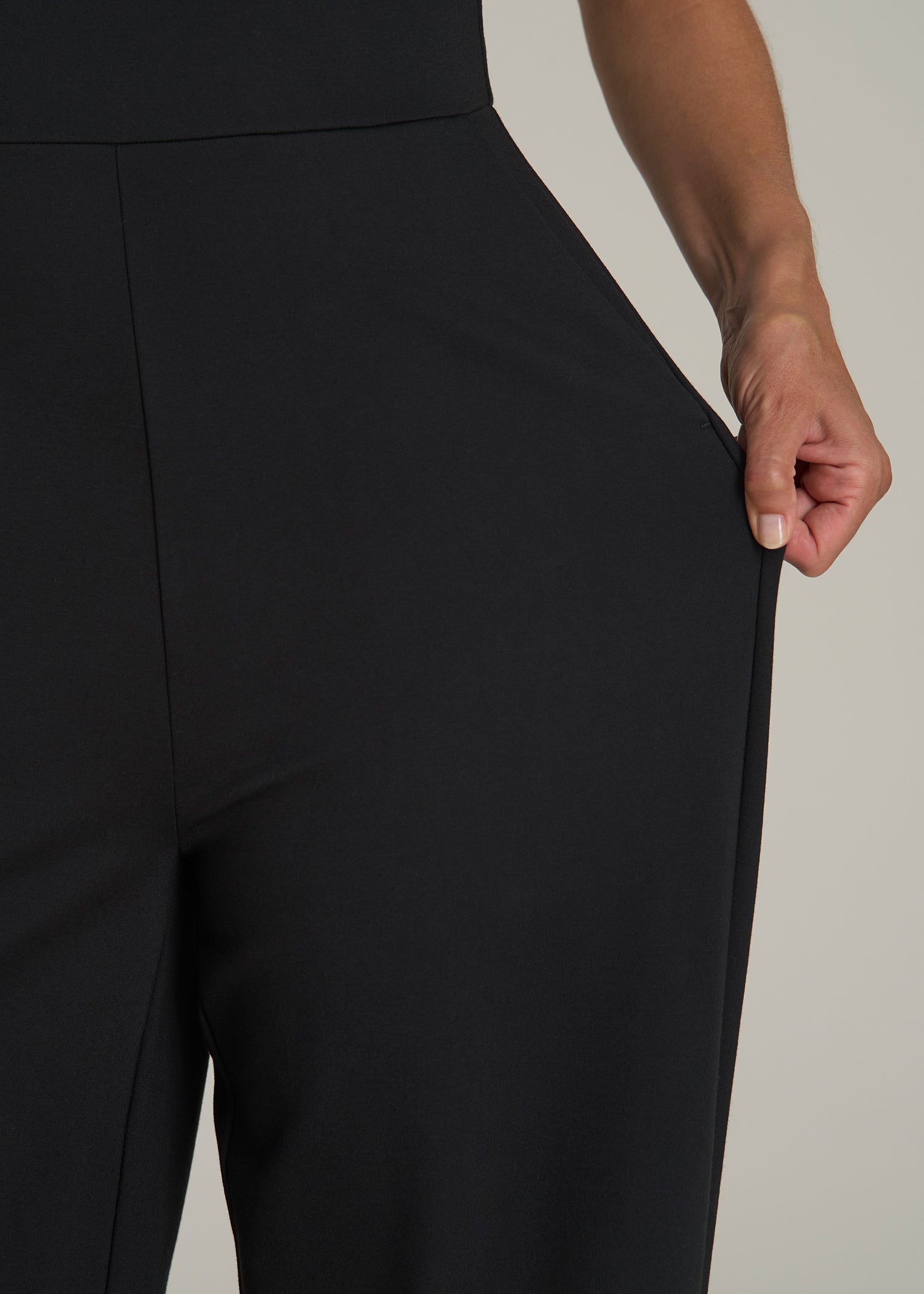 Soft Flex Ponte Wide-Leg V-Neck Jumpsuit for Tall Women in Black
