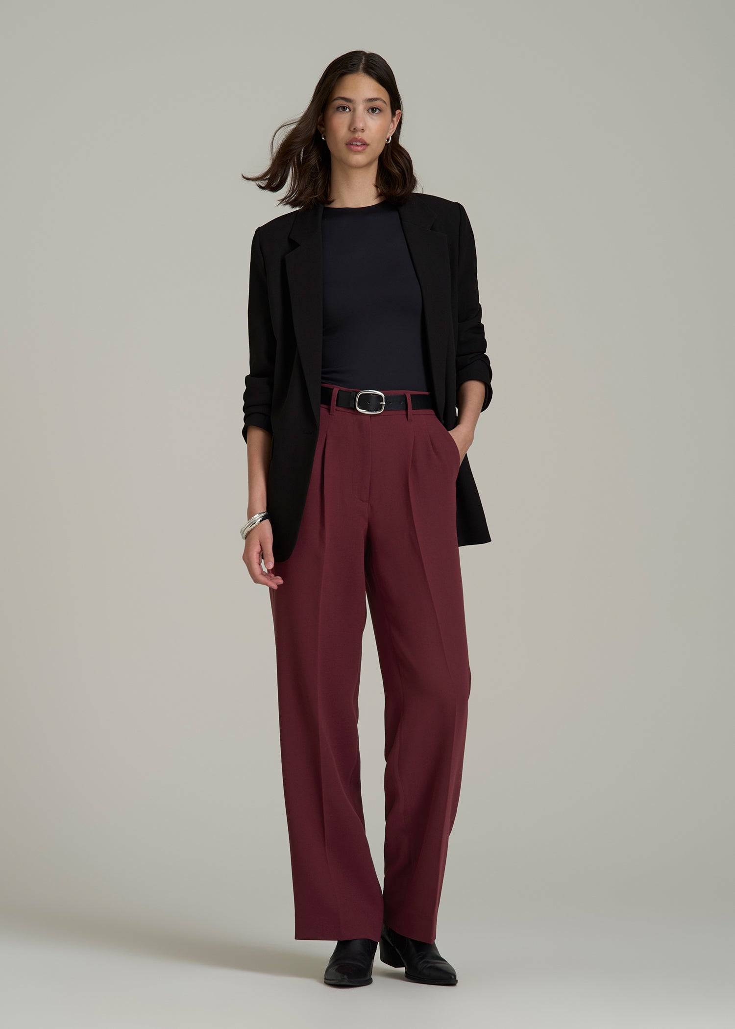 Wide Leg Pleated Dress Pants 2.0 for Tall Women in Tawny Port