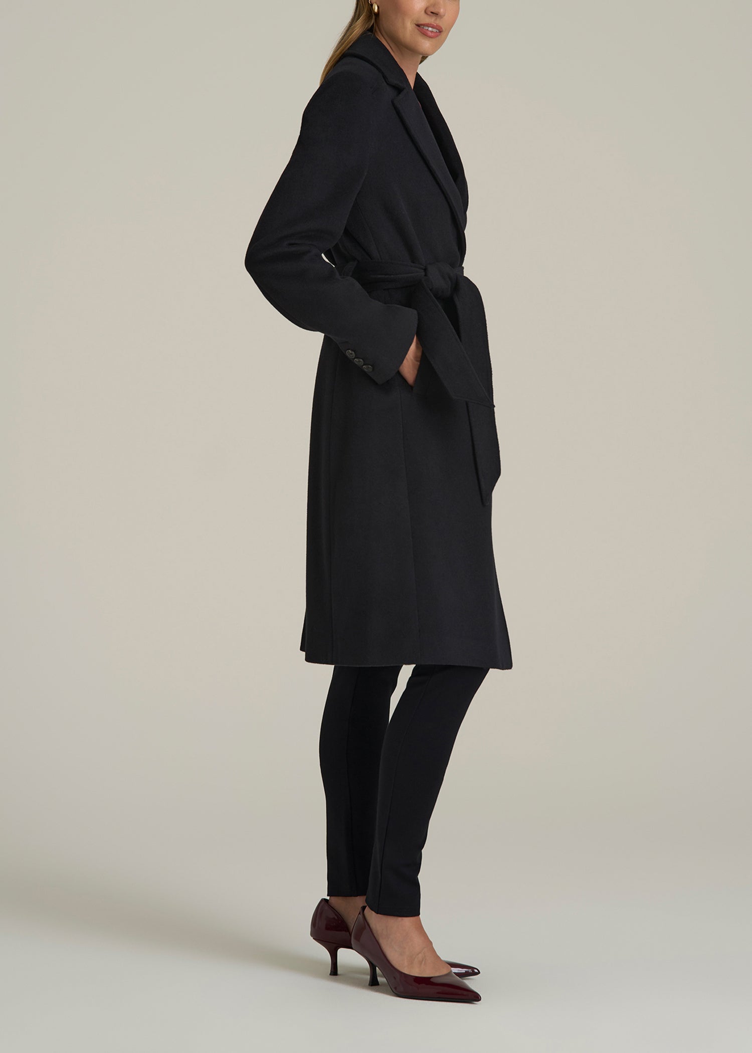 Wool Coat for Tall Women in Black