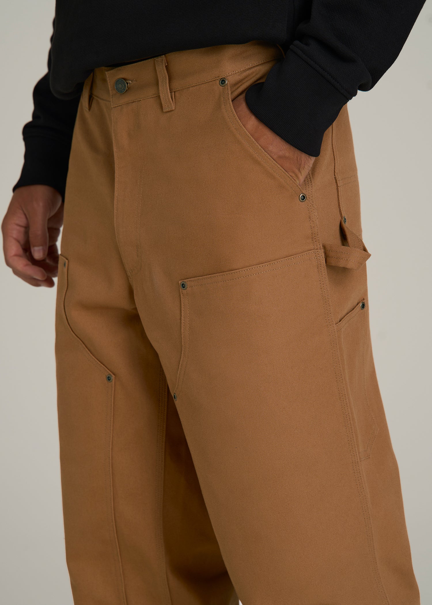 LJ&S Double Front Utility Work Pants for Tall Men in Vintage Tan