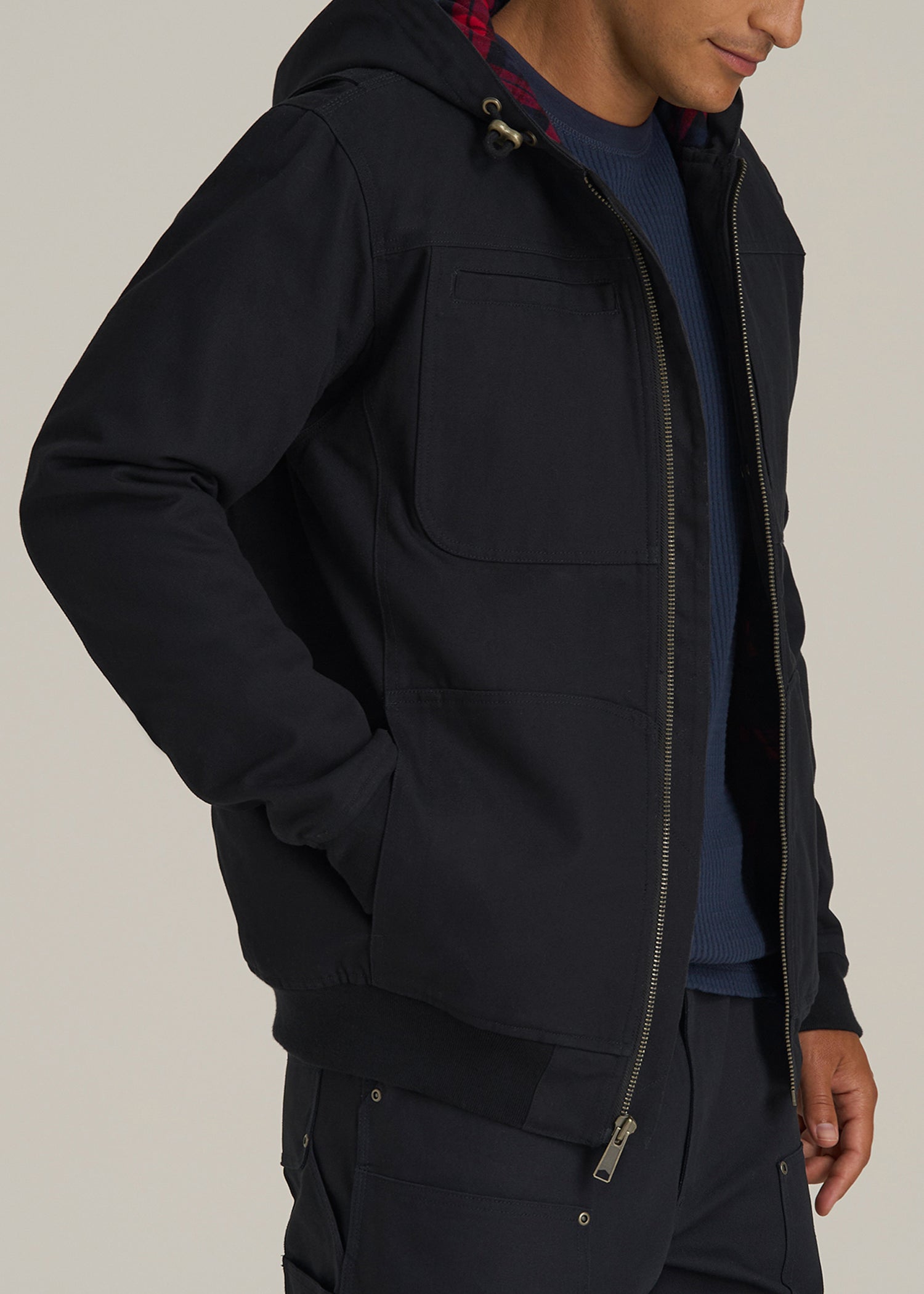 LJ&S Flannel-Lined Canvas Work Jacket for Tall Men in Black